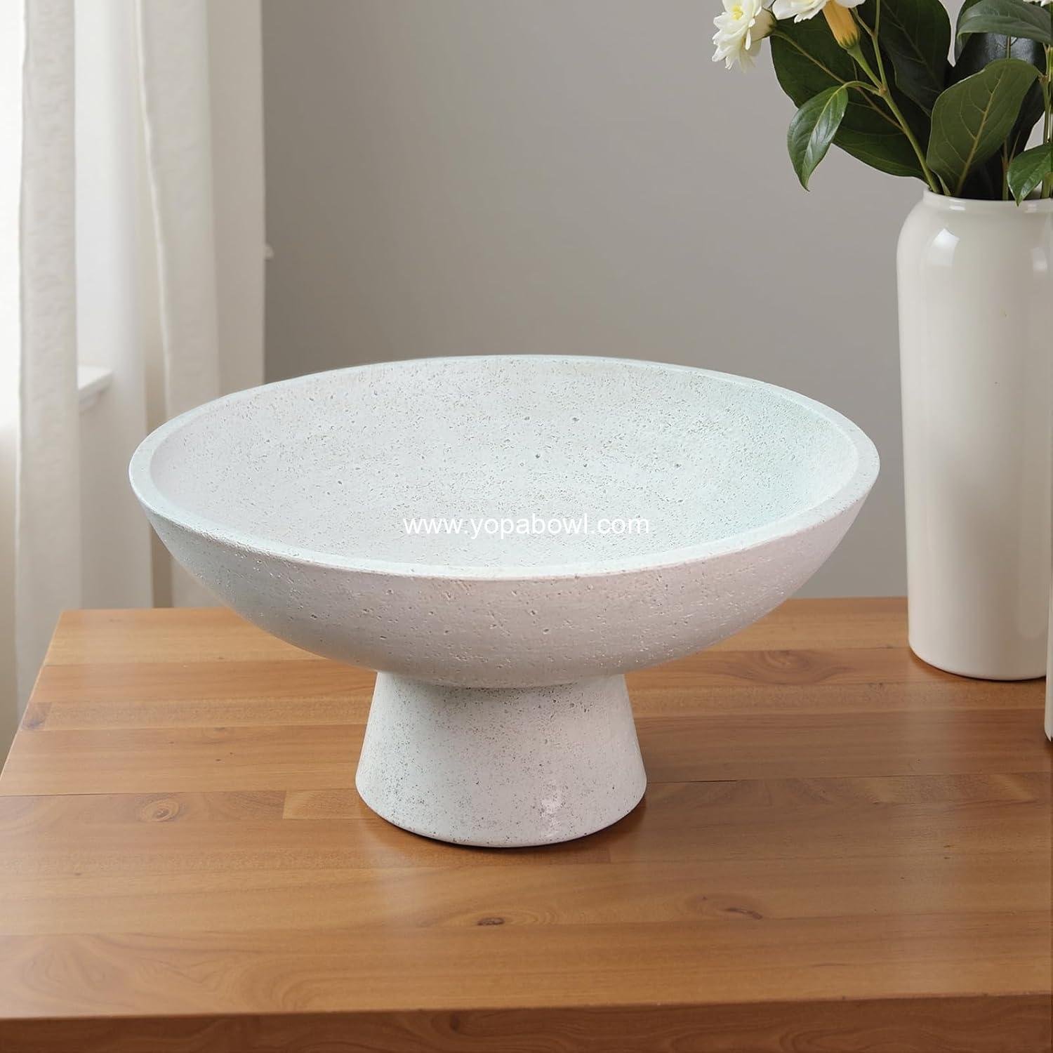 Wholesale Large Decorative Fruit Bowl - Modern Handcrafted Resin Pedestal Bowl for Kitchen Counter, Entryway Key Holder & Table Centerpiece, Off-White Travertine Stone Bowl - Factory