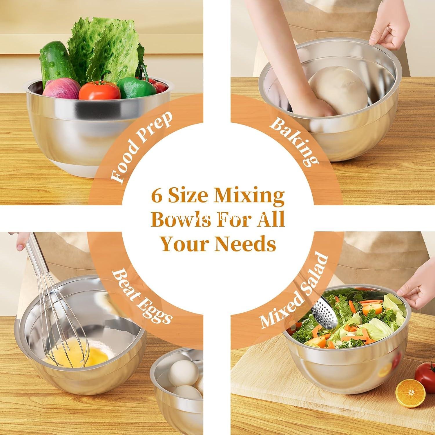 Wholesale Mixing Bowls with Lids Set, 6 Piece Stainless Steel Nesting Bowls for Kitchen, Includes 3 Grater Attachments & Non-Slip Bottoms, Sizes: 5.5 QT, 3.5 QT, 2.5 QT, 2.1 QT, 1.5 QT, 1.1 QT, Factory Wholesale Mixing Bowls with Lids Set, 6 Piece Stainless Steel Nesting Bowls for Kitchen, Includes 3 Grater Attachments & Non-Slip Bottoms, Sizes: 5.5 QT, 3.5 QT, 2.5 QT, 2.1 QT, 1.5 QT, 1.1 QT, Factory