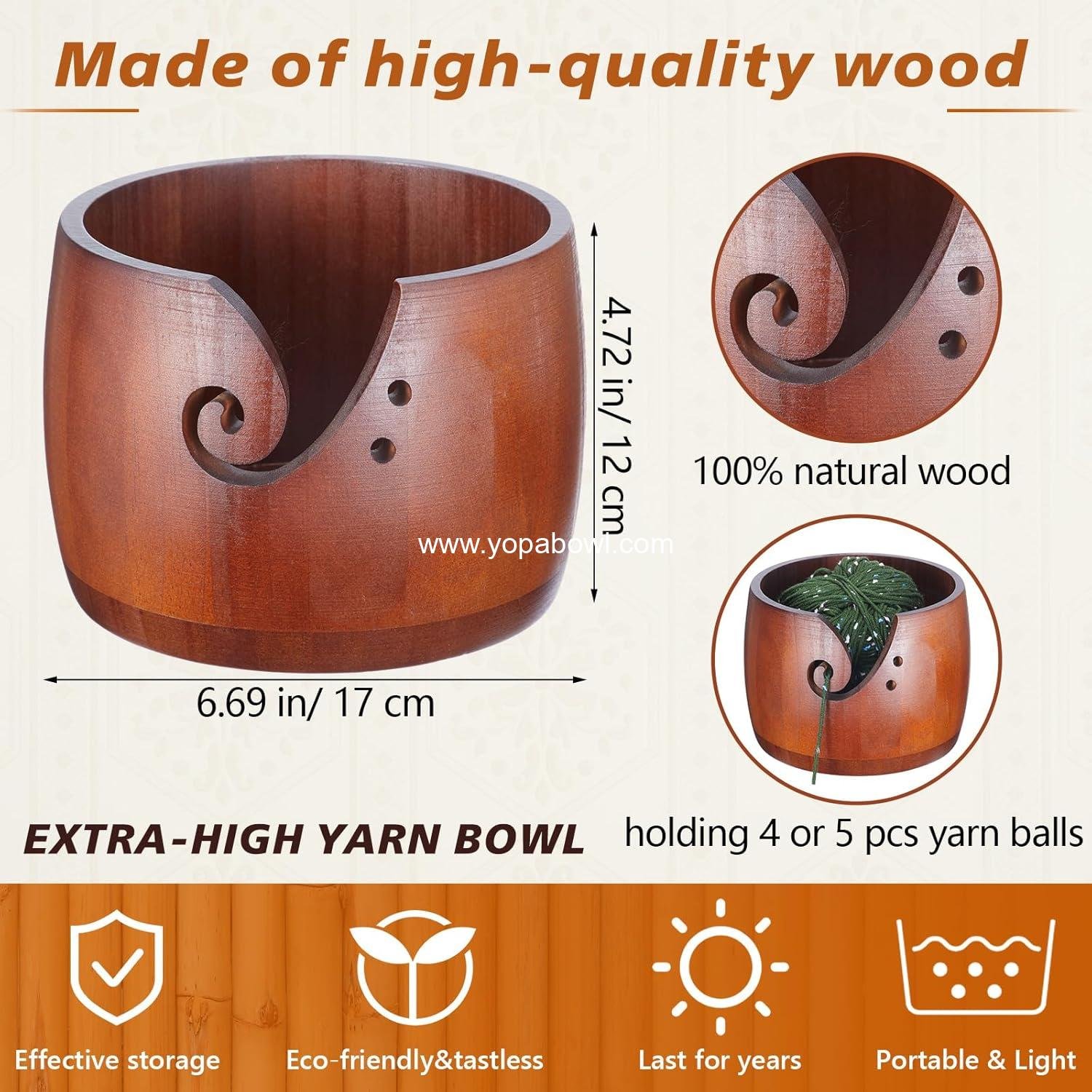 Wholesale 6.7 x 6.7 x 4.7 Inch Wooden Yarn Bowl for Crocheting and Knitting with 12 Crochet Hooks for DIY Crafts Tools (Dark Brown) Factory