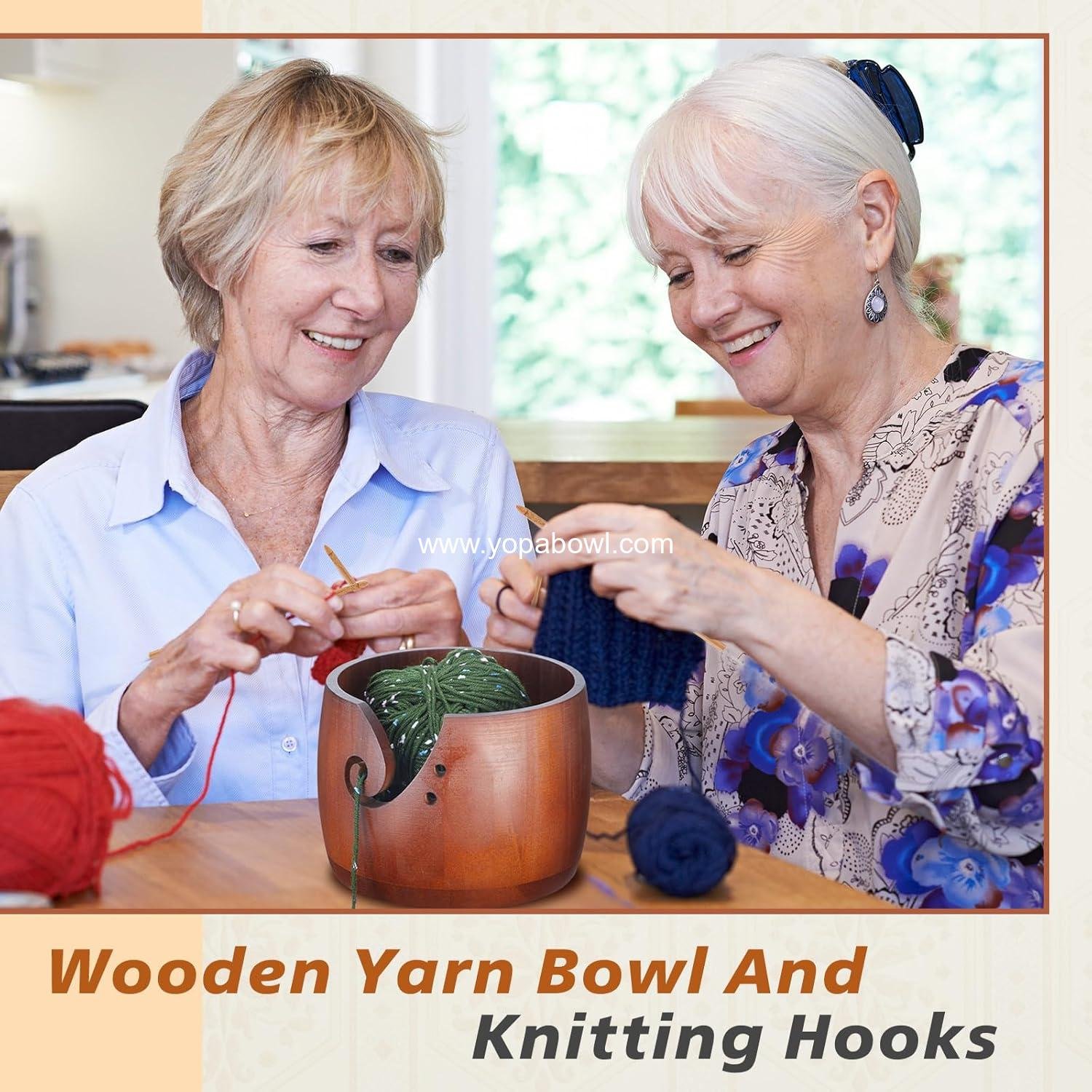 Wholesale 6.7 x 6.7 x 4.7 Inch Wooden Yarn Bowl for Crocheting and Knitting with 12 Crochet Hooks for DIY Crafts Tools (Dark Brown) Factory