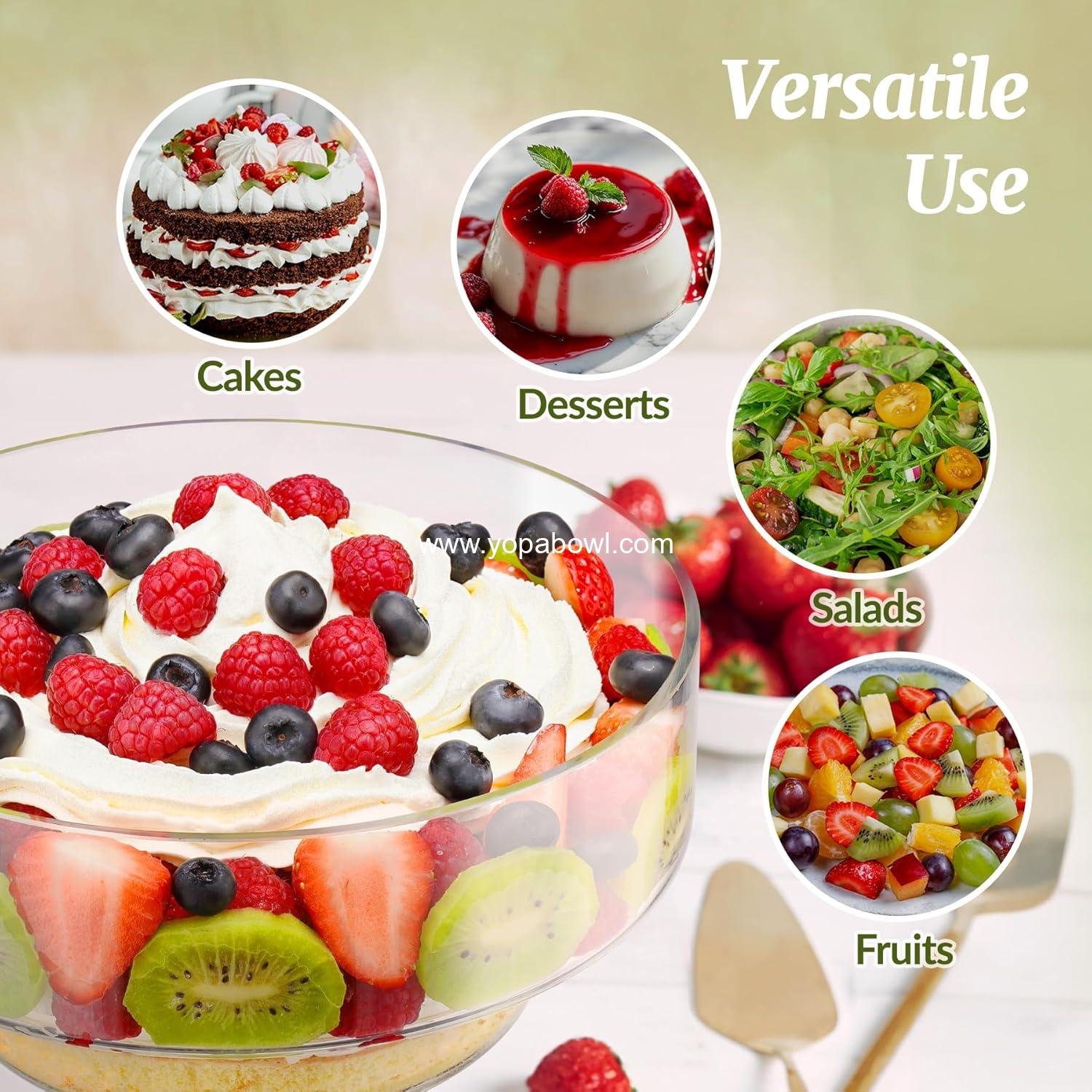 Wholesale 110OZ Clear Glass Trifle Bowl for Layered Desserts, Jellies, Salads, and Fruit. Martini-Inspired Design Large Dessert Bowl for Family Gatherings and Parties, Factory.