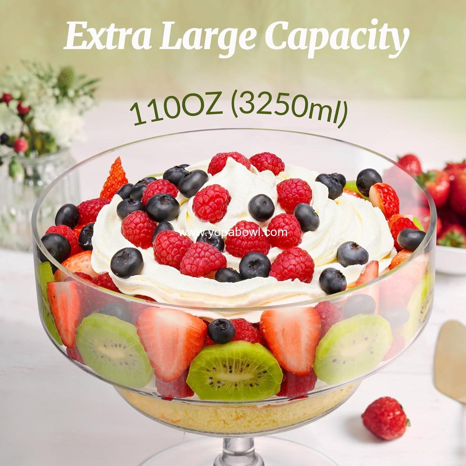 Wholesale 110OZ Clear Glass Trifle Bowl for Layered Desserts, Jellies, Salads, and Fruit. Martini-Inspired Design Large Dessert Bowl for Family Gatherings and Parties, Factory.