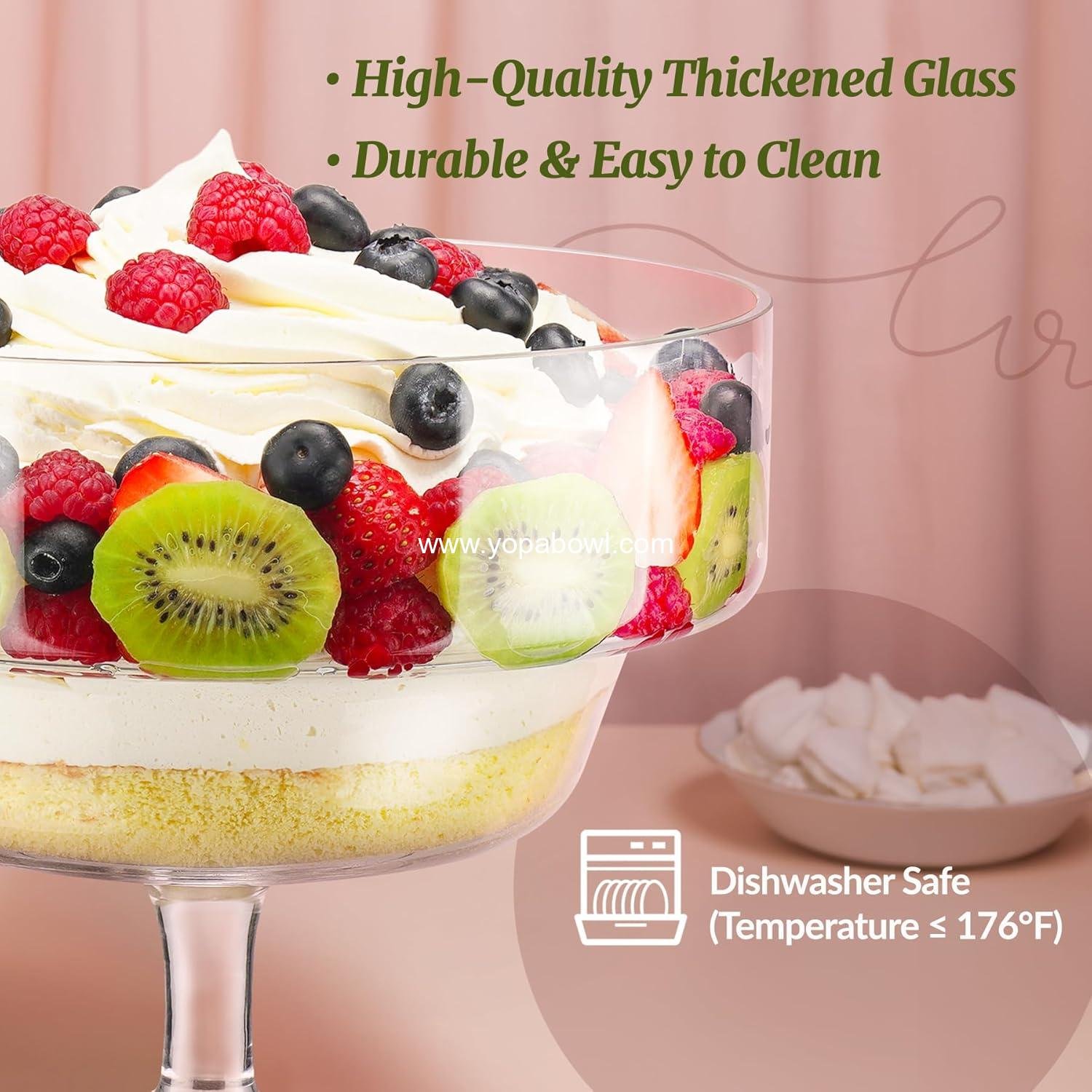 Wholesale 110OZ Clear Glass Trifle Bowl for Layered Desserts, Jellies, Salads, and Fruit. Martini-Inspired Design Large Dessert Bowl for Family Gatherings and Parties, Factory.