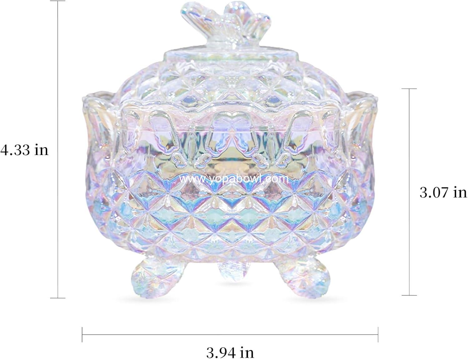 OEM Crystal Sugar Bowl with Butterfly Lid, Vintage Footed Candy Dish, Decorative Glass Jar for Jewelry, Ideal for Office, Bathroom, Weddings, Parties, Gifts for Women, Girls, and Mothers Day, 10oz, Dazzling Colors, Factory