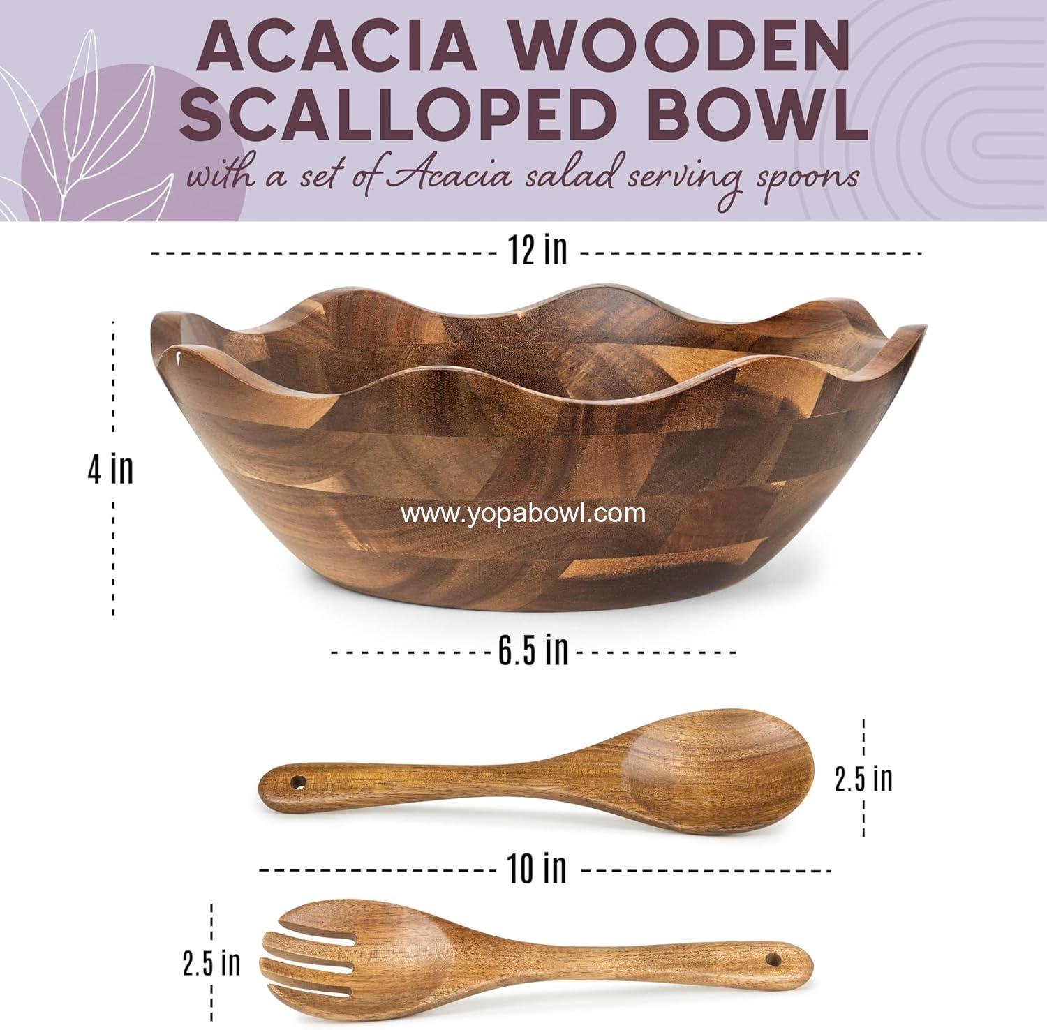 Wholesale Wood Salad Bowl Set with Serving Utensils - Large 12