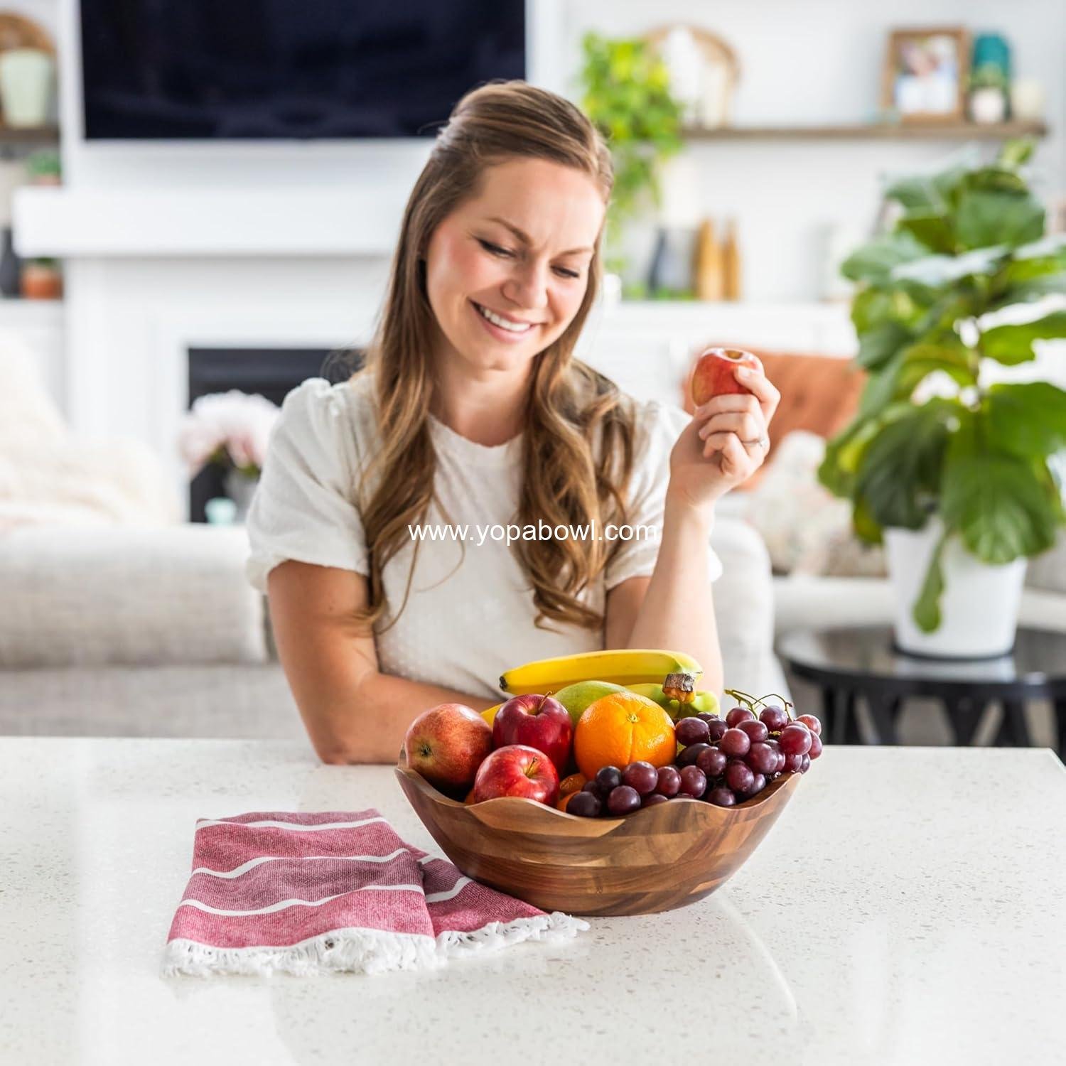 Wholesale Wood Salad Bowl Set with Serving Utensils - Large 12