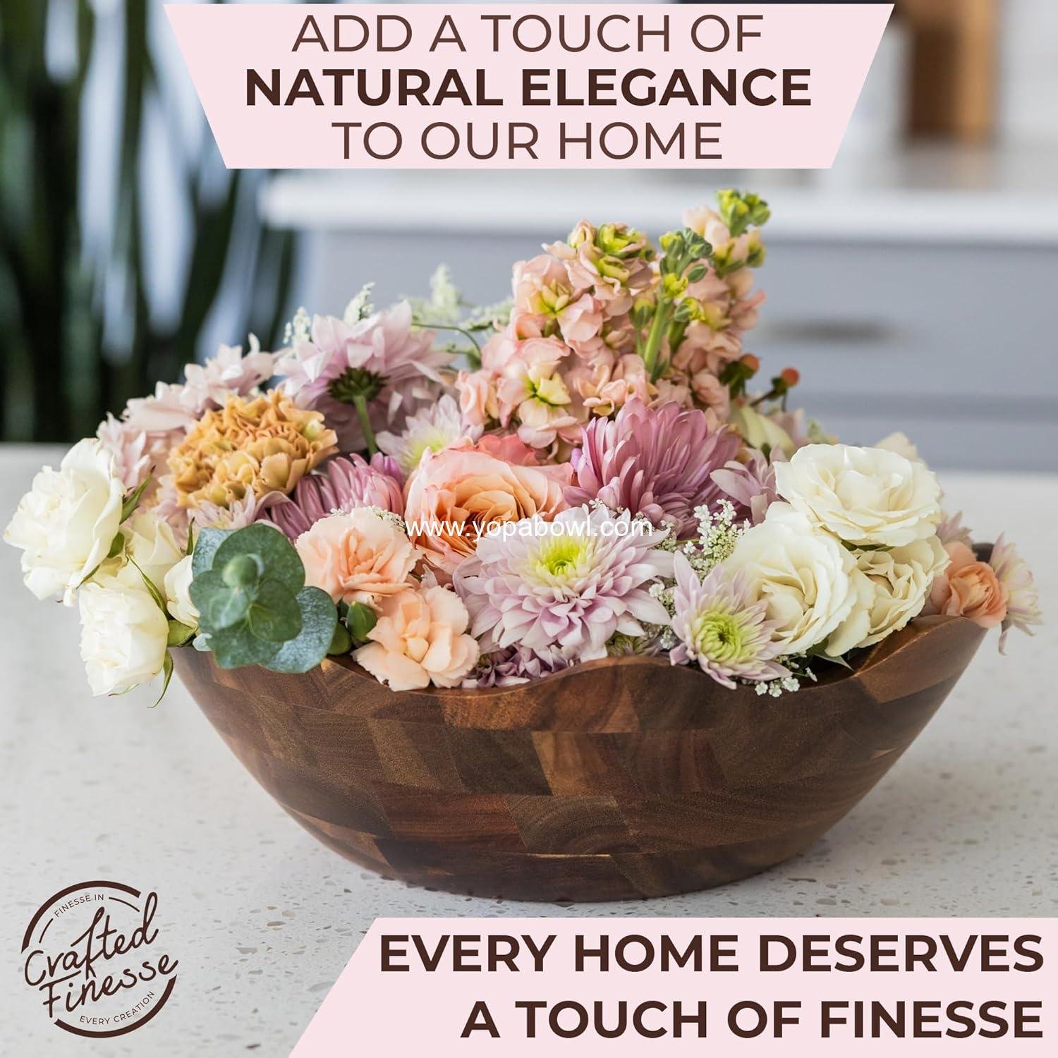 Wholesale Wood Salad Bowl Set with Serving Utensils - Large 12