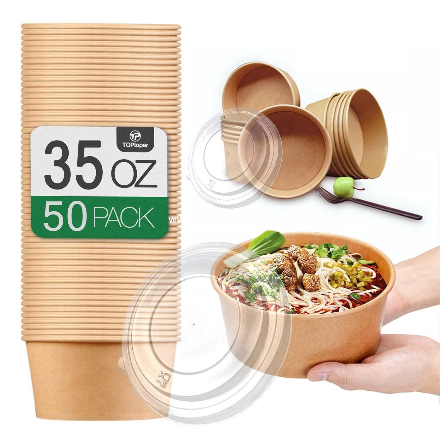 50 Pack 35 Oz Large Paper Bowls with Lids, Heavy Duty Paper Bowls for Party, Disposable Bowls Bulk Leakproof and Microwave Safe for Hot/Cold Use (35 OZ)