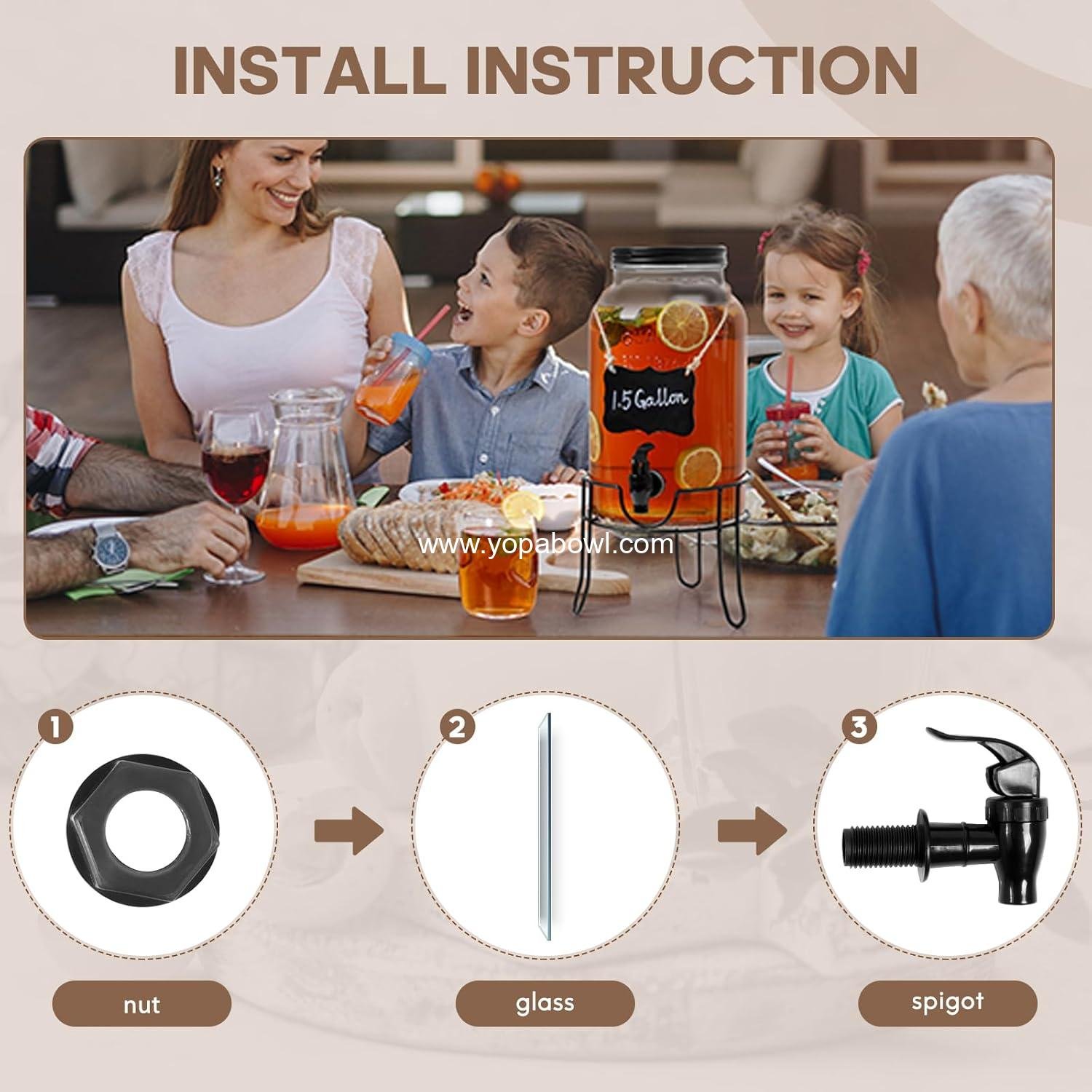 Wholesale 1.5 Gallon Glass Drink Dispenser for Parties, Ice Beverage Dispenser with Stand, Water Dispenser with Spigot, Lemonade Dispenser, Factory