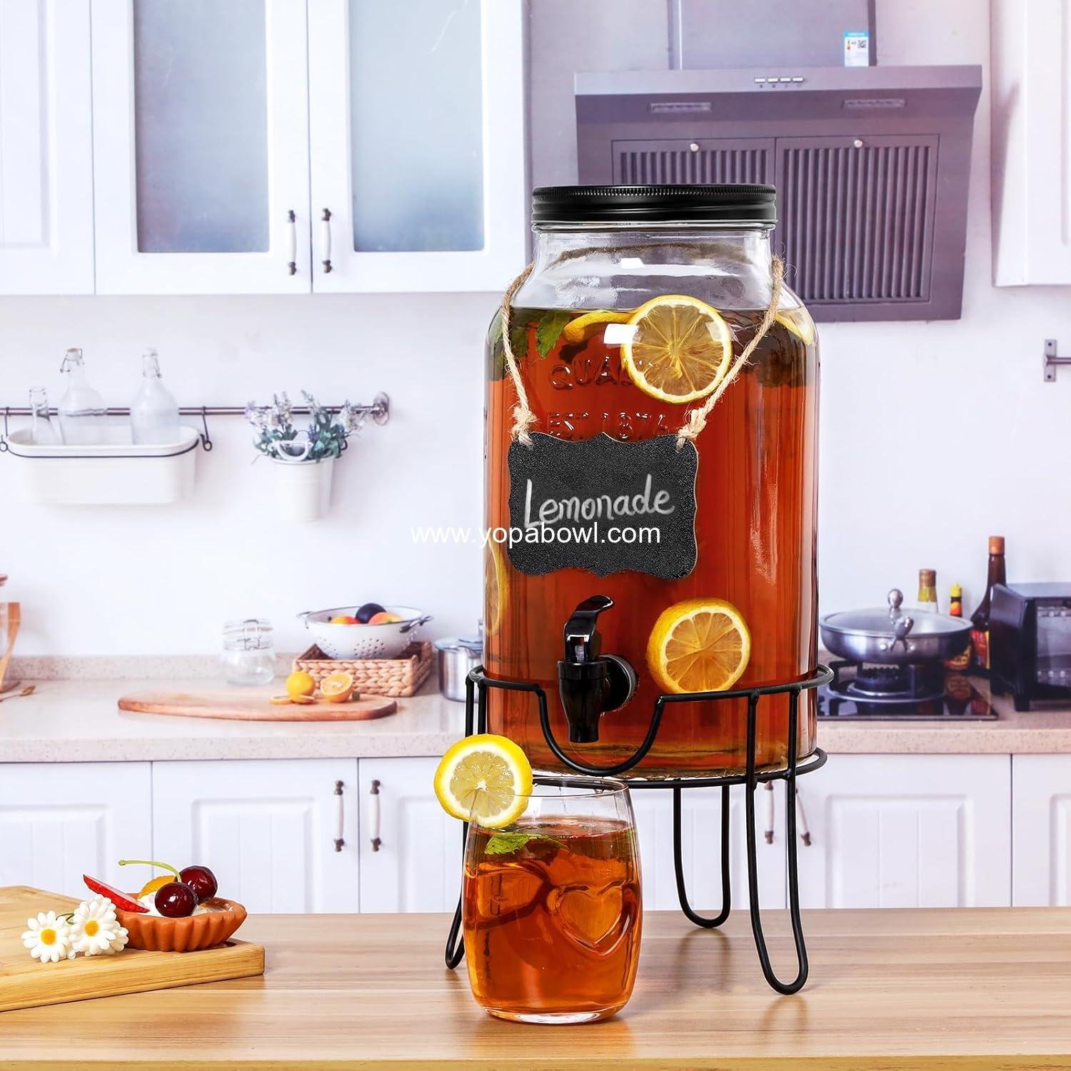 Wholesale 1.5 Gallon Glass Drink Dispenser for Parties, Ice Beverage Dispenser with Stand, Water Dispenser with Spigot, Lemonade Dispenser, Factory