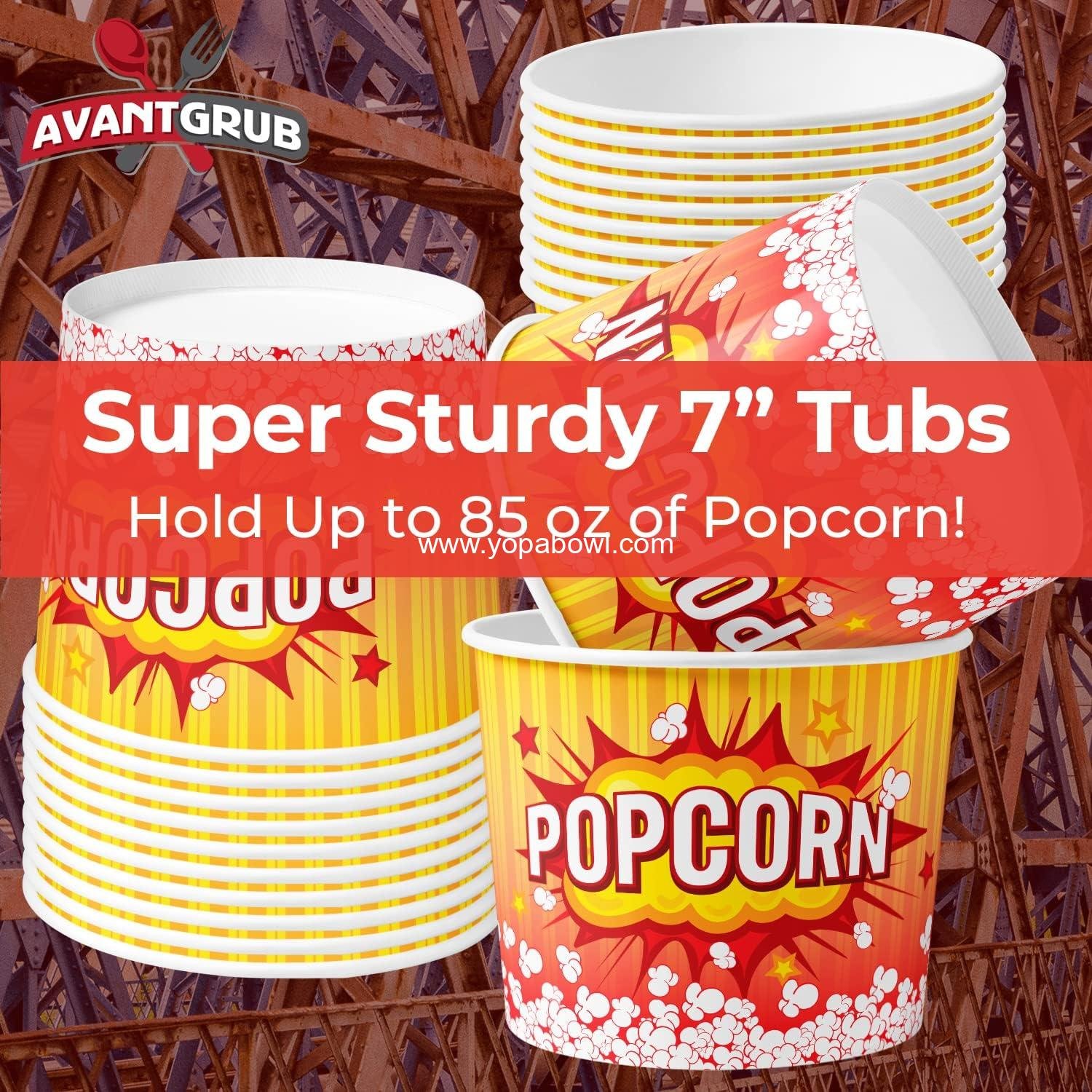 Wholesale Reusable Greaseproof Retro 85oz Popcorn Buckets 25 Pack in Red and Yellow, Durable Tubs Ideal for Movie Night, Theme Parties, Carnivals & Fundraisers - Factory
