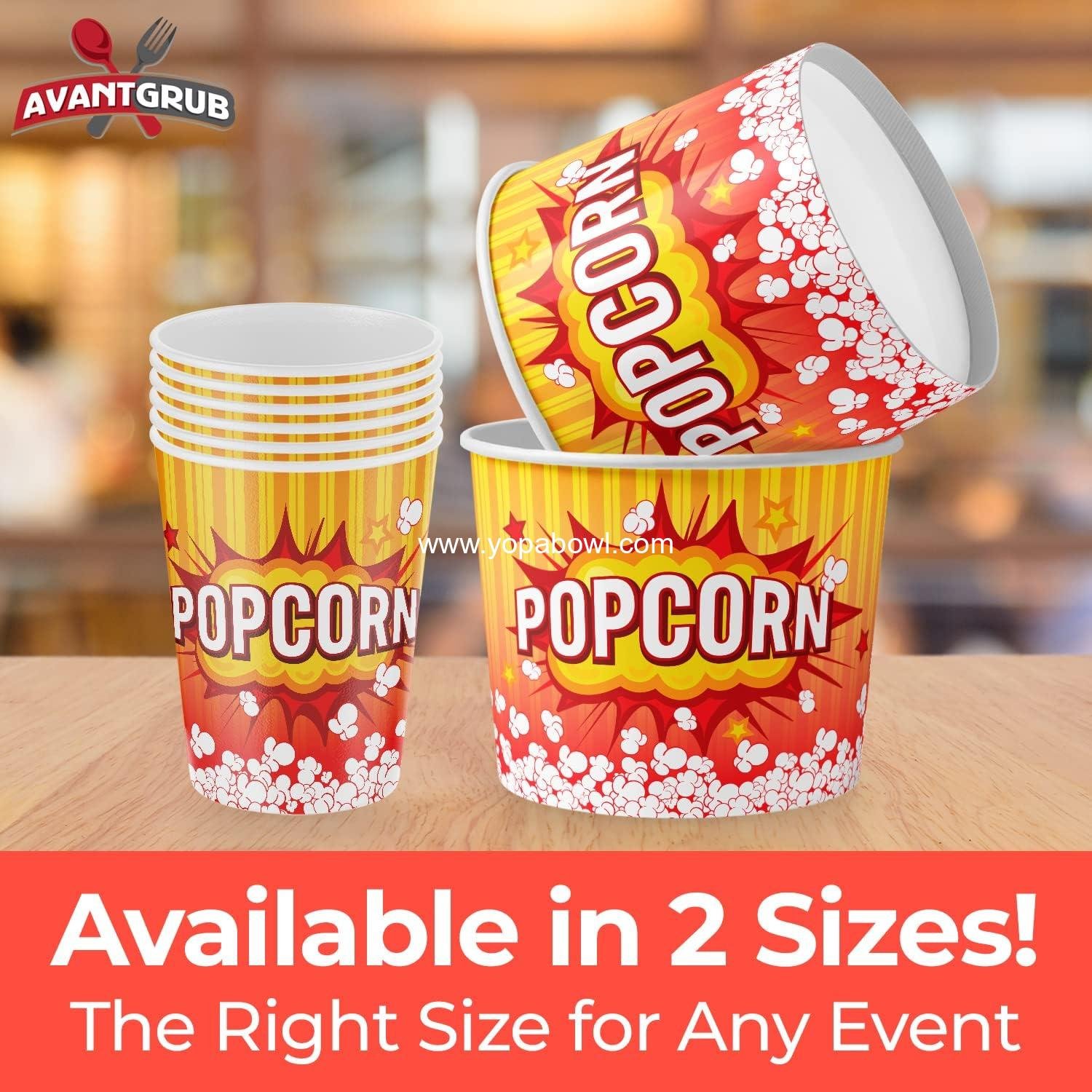 Wholesale Reusable Greaseproof Retro 85oz Popcorn Buckets 25 Pack in Red and Yellow, Durable Tubs Ideal for Movie Night, Theme Parties, Carnivals & Fundraisers - Factory