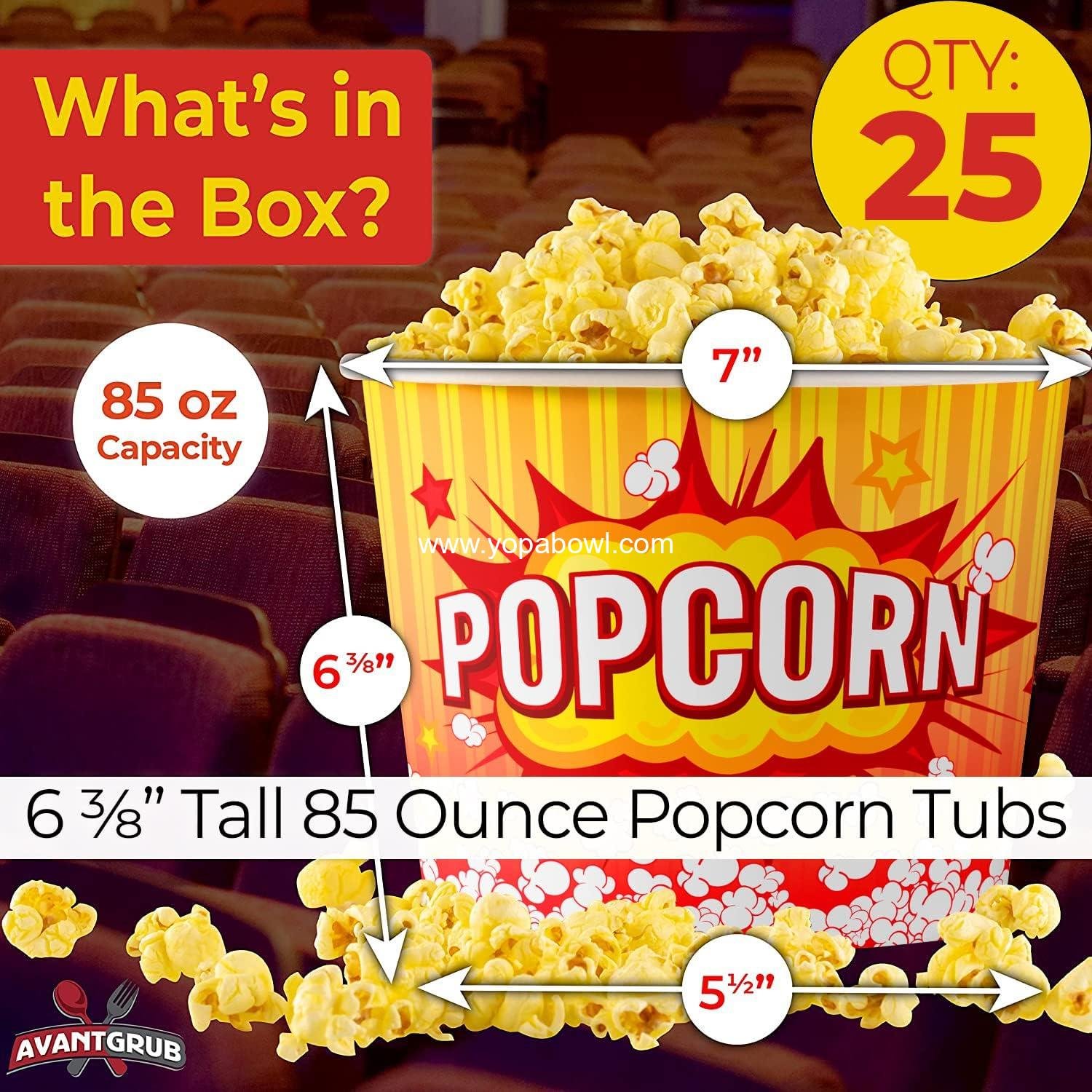 Wholesale Reusable Greaseproof Retro 85oz Popcorn Buckets 25 Pack in Red and Yellow, Durable Tubs Ideal for Movie Night, Theme Parties, Carnivals & Fundraisers - Factory