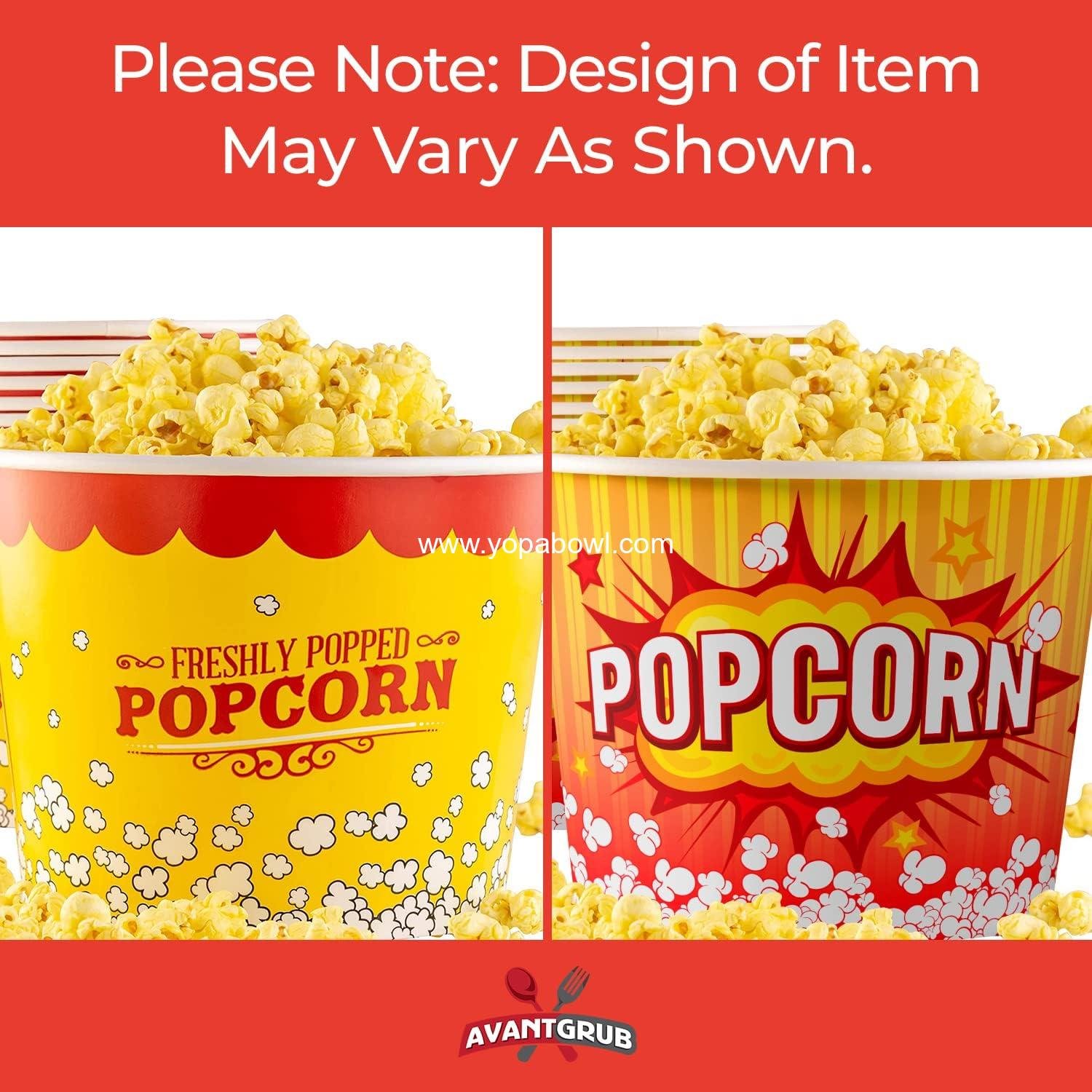 Wholesale Reusable Greaseproof Retro 85oz Popcorn Buckets 25 Pack in Red and Yellow, Durable Tubs Ideal for Movie Night, Theme Parties, Carnivals & Fundraisers - Factory