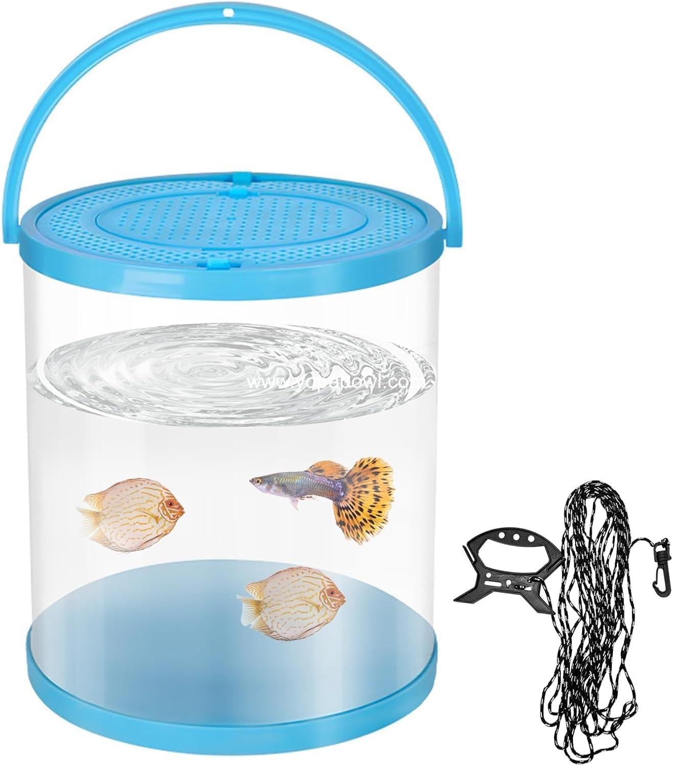 PINVNBY Catch and Release Aquarium Foldable Small Aquarium Plasitc Fish Tank Fish Transport Container Portable Clear Fish Bowl for Ocean Adventure Pool and Lake Beach