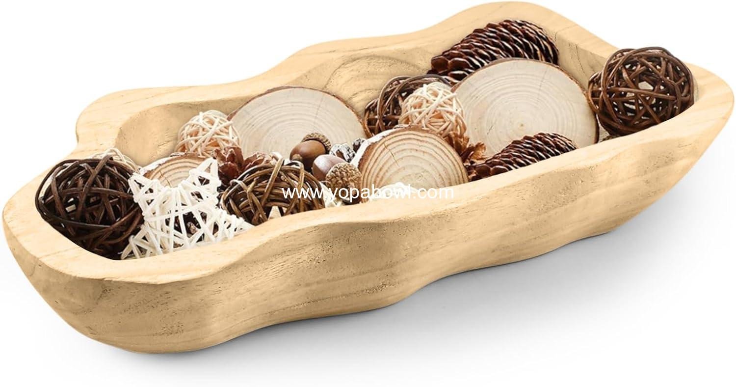 Dough Bowl, 15.7" Handmade Wavy Live Edge Wooden for Decor with Sculpted Edges Solid Wood Kitchen Counter Organizer, Handmade Wooden Dough Bowl Decor, Home Decoration Centerpiece, Table Display Bowl