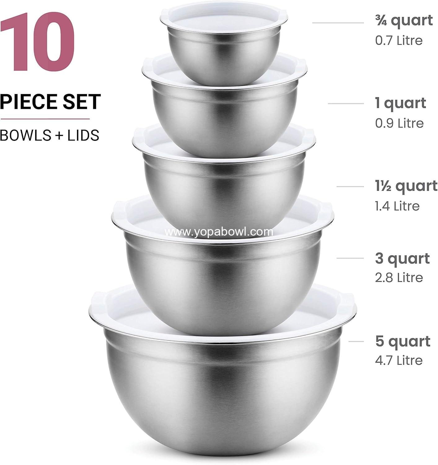 Wholesale Stainless Steel Mixing Bowls Set with Lids, Essential Kitchen Cooking Tools for Baking, 5 Pieces Factory