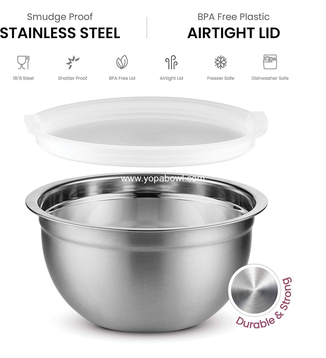 Wholesale Stainless Steel Mixing Bowls Set with Lids, Essential Kitchen Cooking Tools for Baking, 5 Pieces Factory