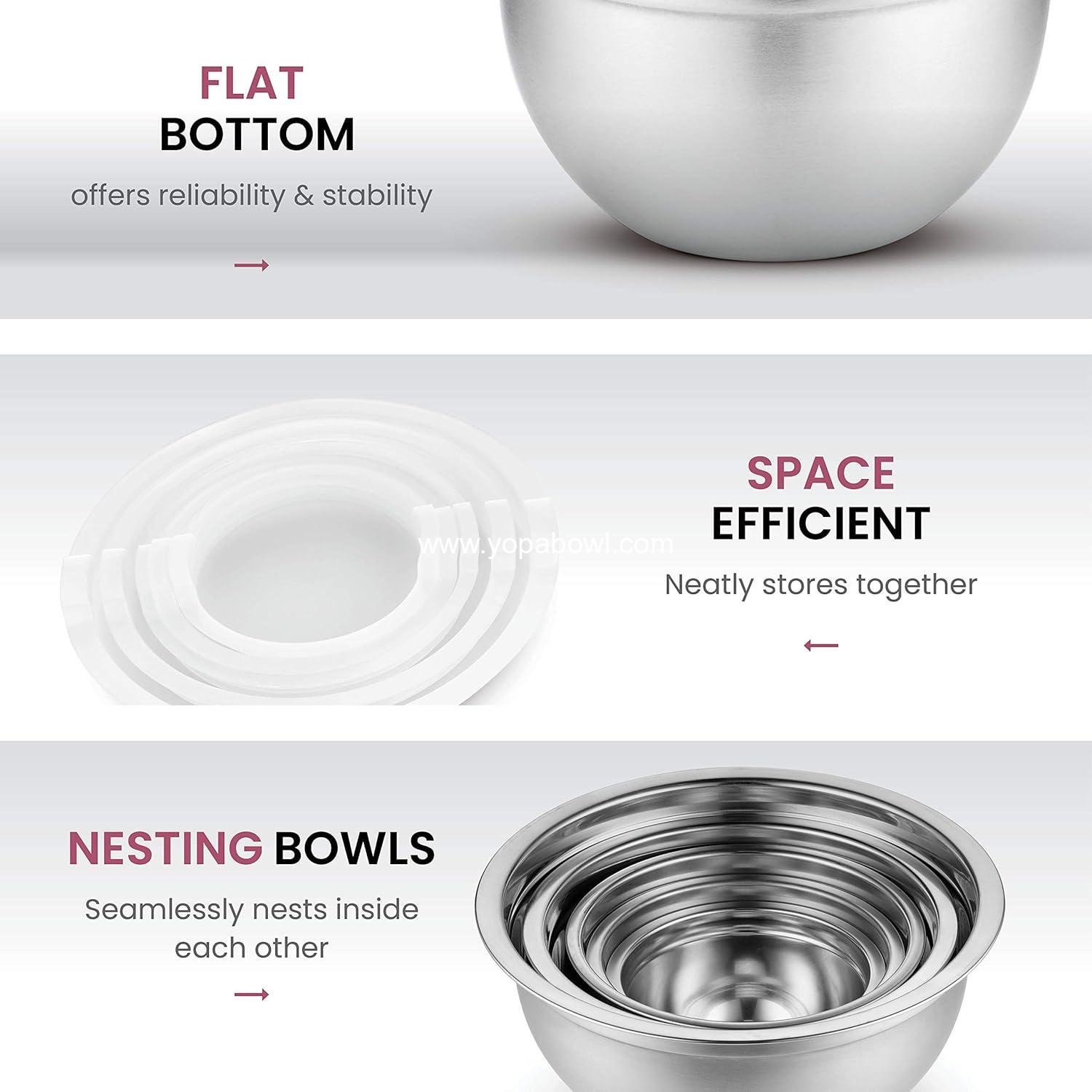 Wholesale Stainless Steel Mixing Bowls Set with Lids, Essential Kitchen Cooking Tools for Baking, 5 Pieces Factory