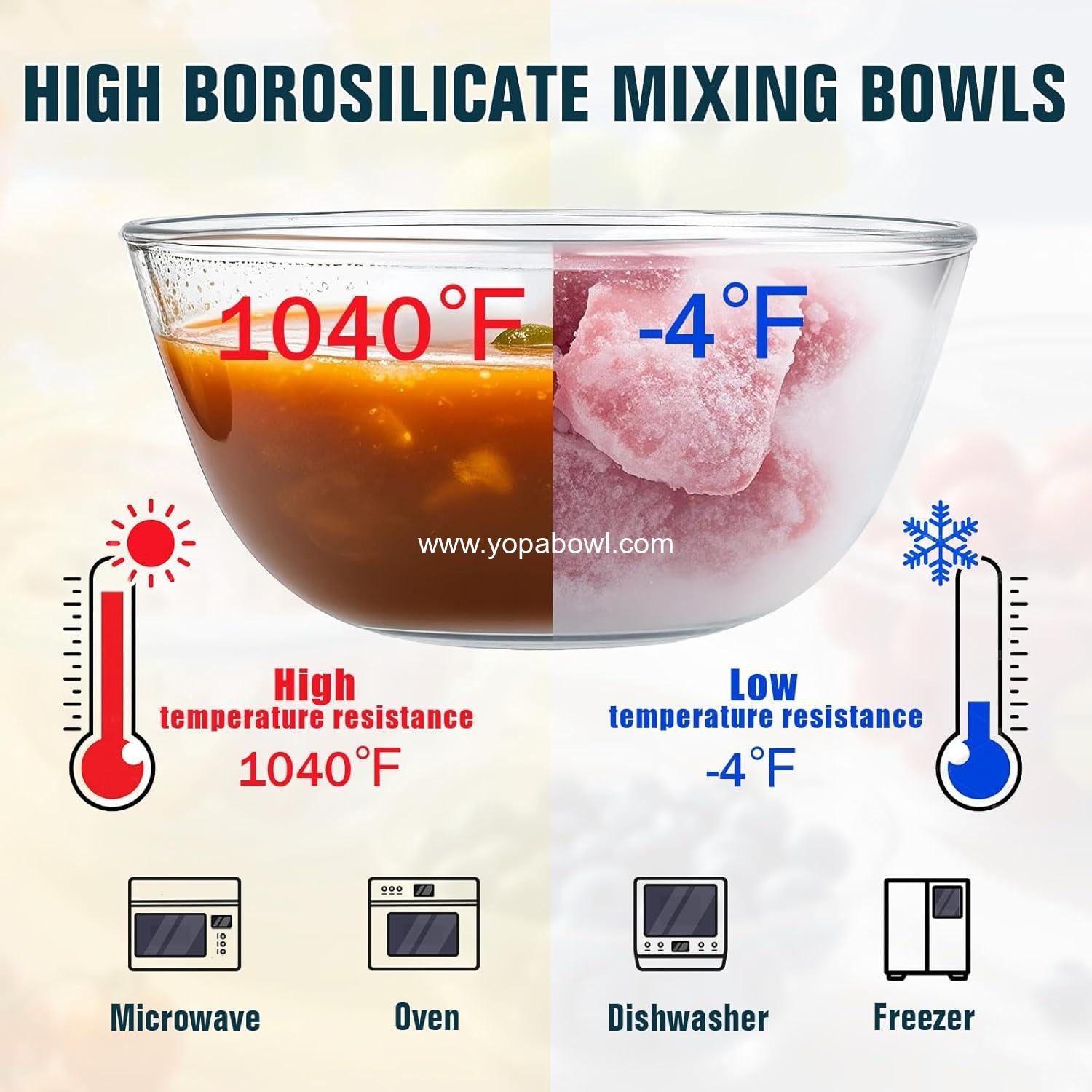 Wholesale Glass Mixing Bowls with Lids Set (4.5QT, 2.7QT, 1.1QT) - Space-Saving Nesting Serving and Storage Containers for Cooking, Baking, and Prepping - Manufacturer