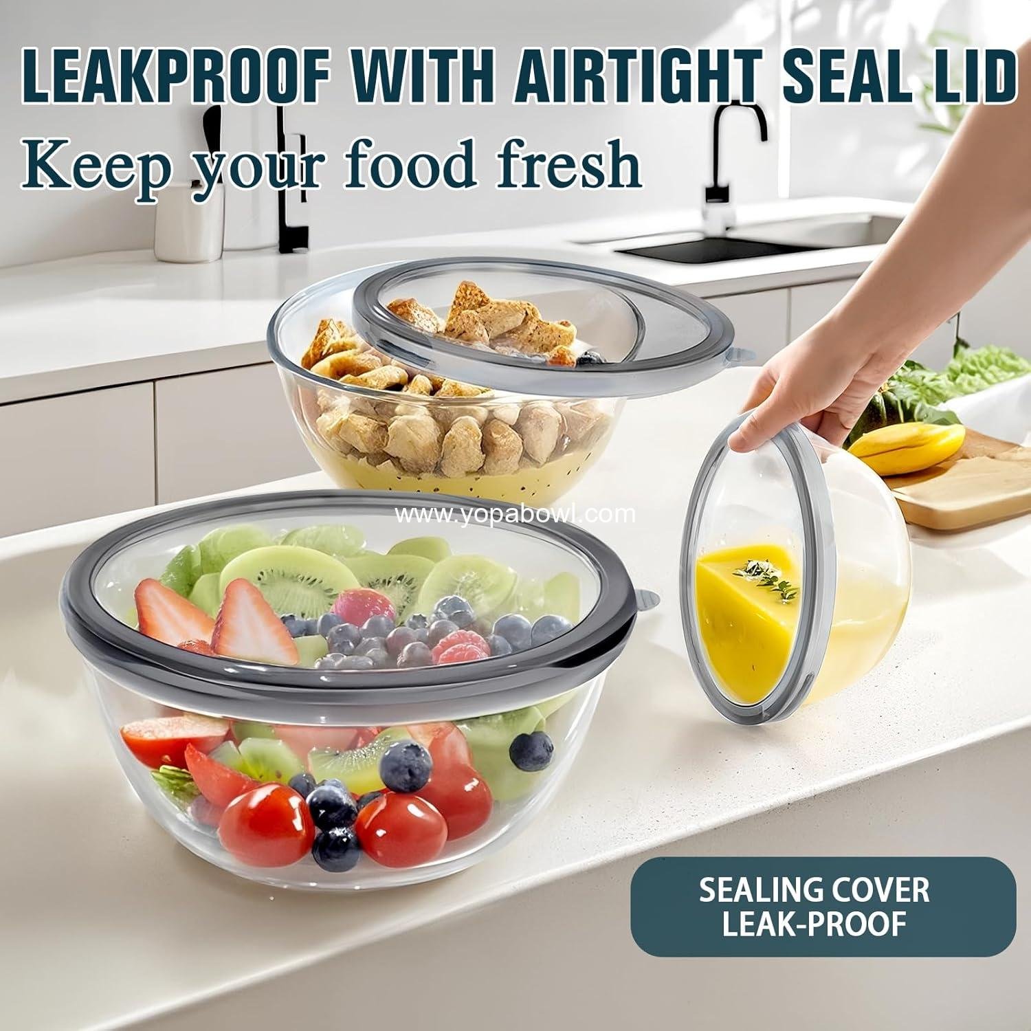 Wholesale Glass Mixing Bowls with Lids Set (4.5QT, 2.7QT, 1.1QT) - Space-Saving Nesting Serving and Storage Containers for Cooking, Baking, and Prepping - Manufacturer