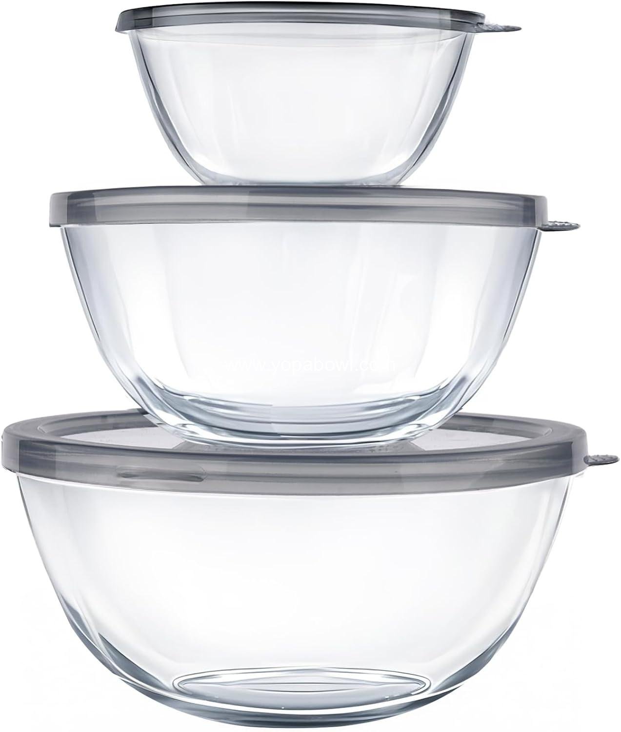 Glass Mixing Bowls with Lids Set(4.5QT, 2.7QT, 1.1QT),Glass Bowls with Lids Large Mixing Bowl Salad Bowls Space-Saving Nesting bowls Serving bowls Storage Container for Cooking,Baking,Prepping