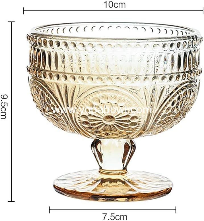 Wholesale Vintage Sunflower Embossed Glass Footed Dessert Bowl for Ice Cream, Trifle, Salad, Candy, Cake - 9 oz Amber - Factory Wholesale Vintage Sunflower Embossed Glass Footed Dessert Bowl for Ice Cream, Trifle, Salad, Candy, Cake - 9 oz Amber - Factory
