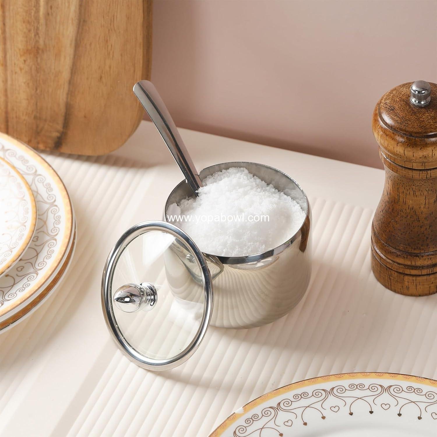 Wholesale 10oz Sugar Bowl with Lid and Spoon - Silver Sugar Container for Coffee Bar and Kitchen Accessories - Perfect for Sugar, Salt, and Coffee Bean Use - Factory