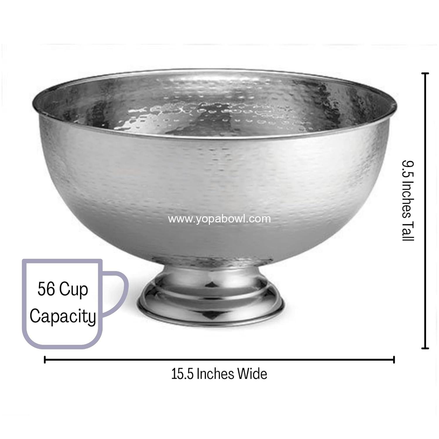 Wholesale Hammered Pedestal Punch Bowl, Large Silver Stainless Steel, 54 Cup Capacity, 3.4 Gallon, Ideal for Hot and Cold Drinks, Champagne, Cocktails, Sangria, Juice, Elegant Design Factory