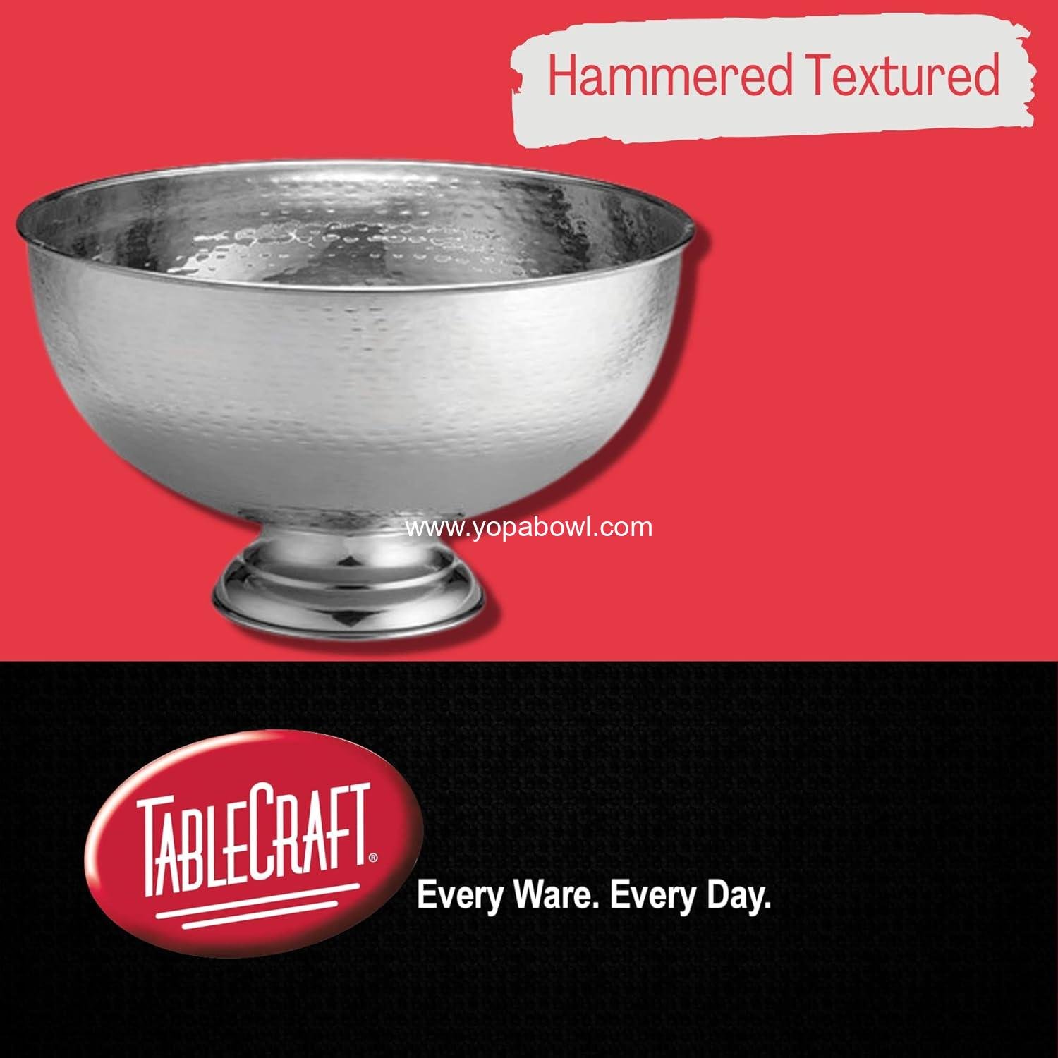 Wholesale Hammered Pedestal Punch Bowl, Large Silver Stainless Steel, 54 Cup Capacity, 3.4 Gallon, Ideal for Hot and Cold Drinks, Champagne, Cocktails, Sangria, Juice, Elegant Design Factory