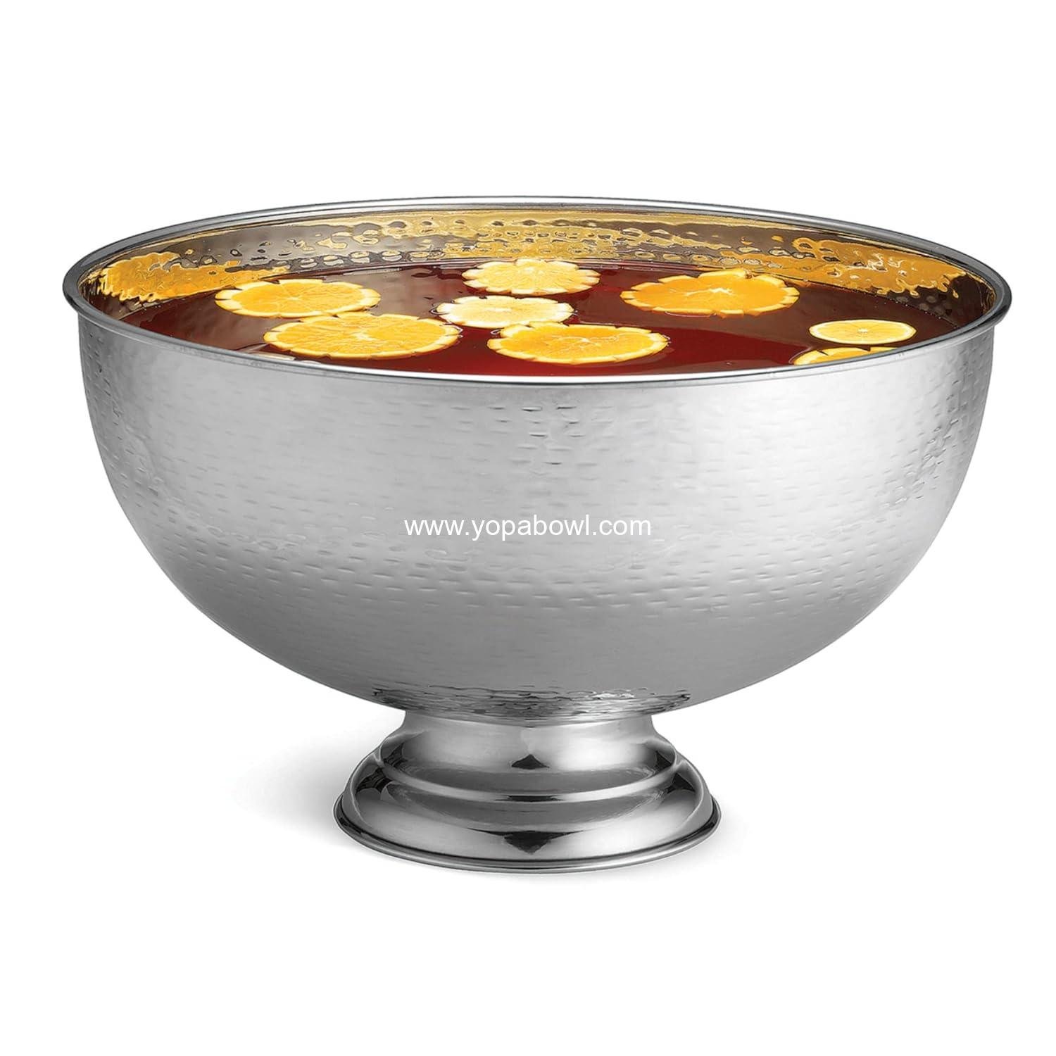 TableCraft RPB1513 Hammered Pedestal Punch Bowl, Large Silver Stainless Steel, 54 Cup Capacity, 3.4 Gallon, Ideal for Serving Hot and Cold Drinks, Champagne, Cocktails, Sangria, Juice, Elegant Design