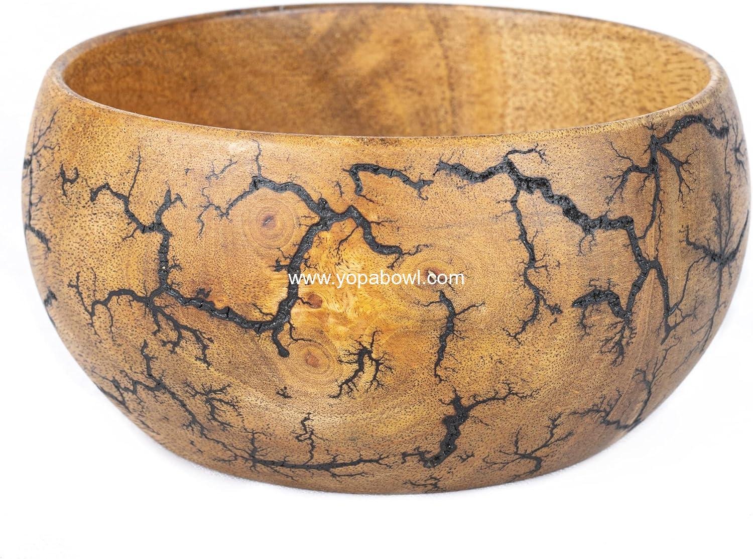 GoCraft Fractal Burn Wood Bowl, Decorative Bowl Small, 6" Diameter x 3" Height, Single Bowl