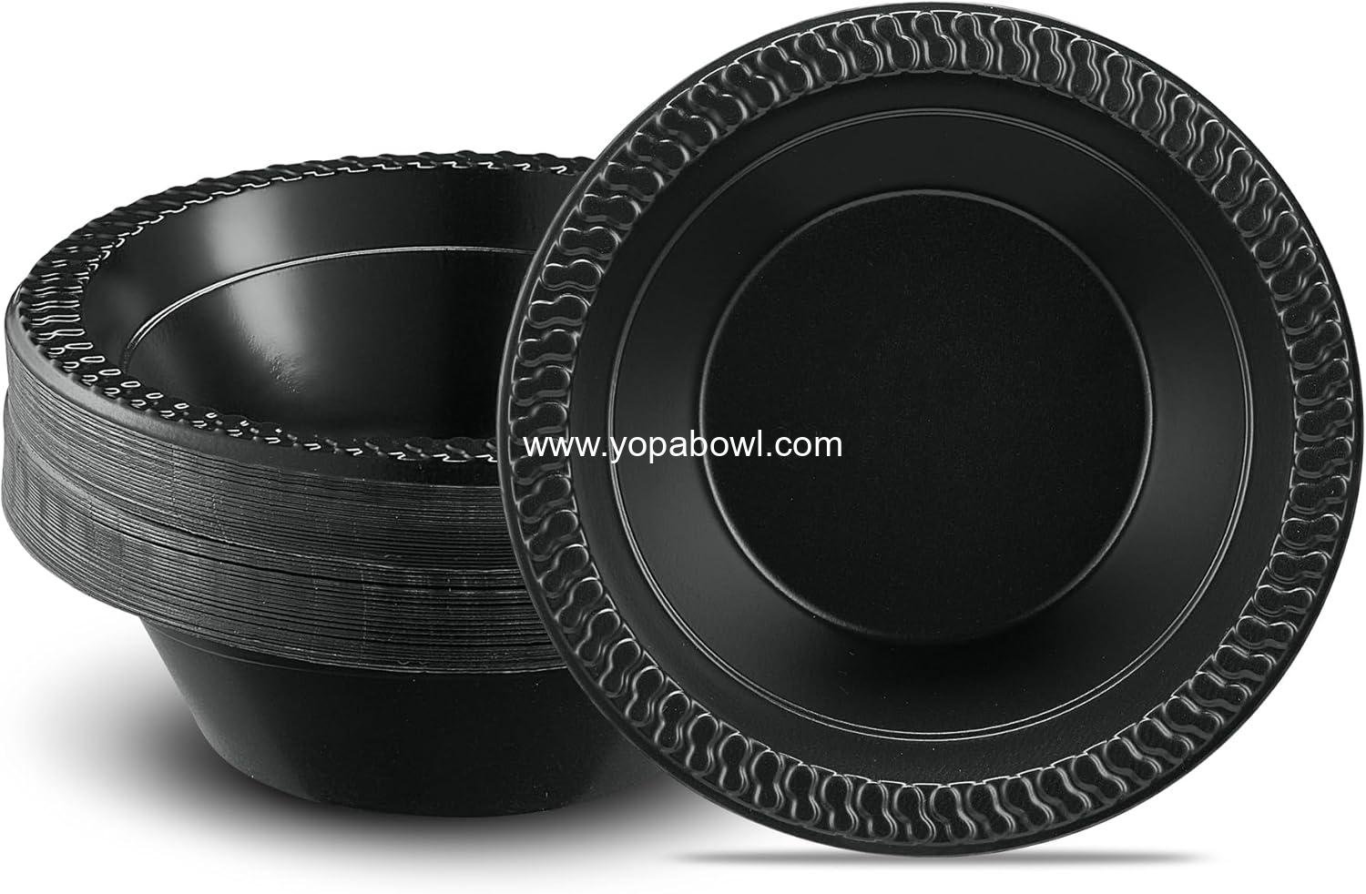 PLASTICPRO 100 PCS Black Plastic Bowls Light Weight 12 oz Plastic Soup Bowls Black Salad Plates Disposable for Party and Wedding