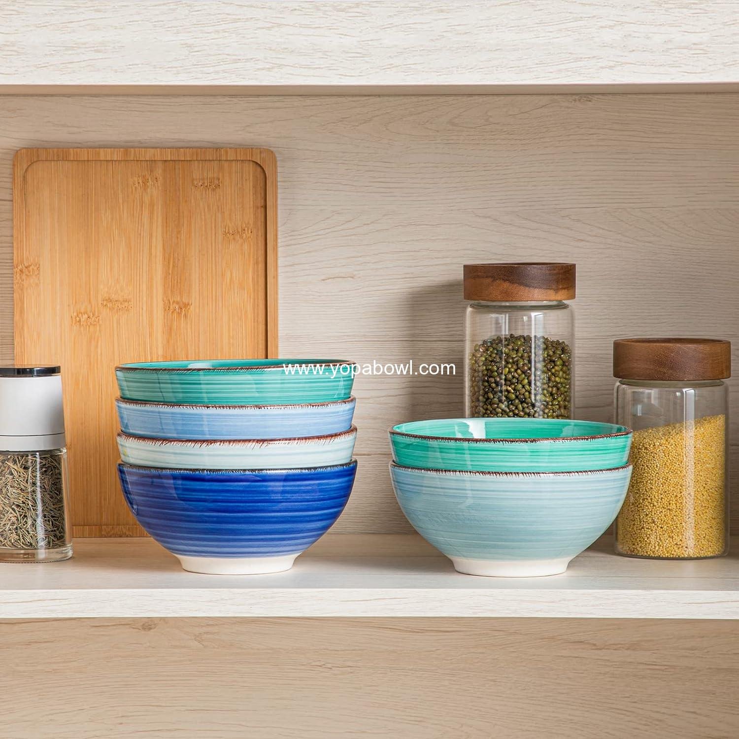 OEM 27 Oz Cereal Bowls Set of 6, Blue Ceramic Soup Bowls 6 Inch, Dishwasher & Microwave Safe Factory