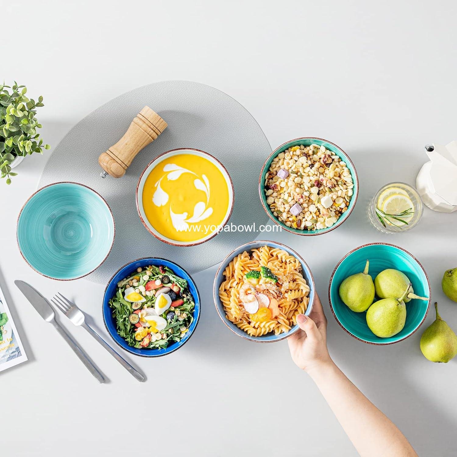 OEM 27 Oz Cereal Bowls Set of 6, Blue Ceramic Soup Bowls 6 Inch, Dishwasher & Microwave Safe Factory