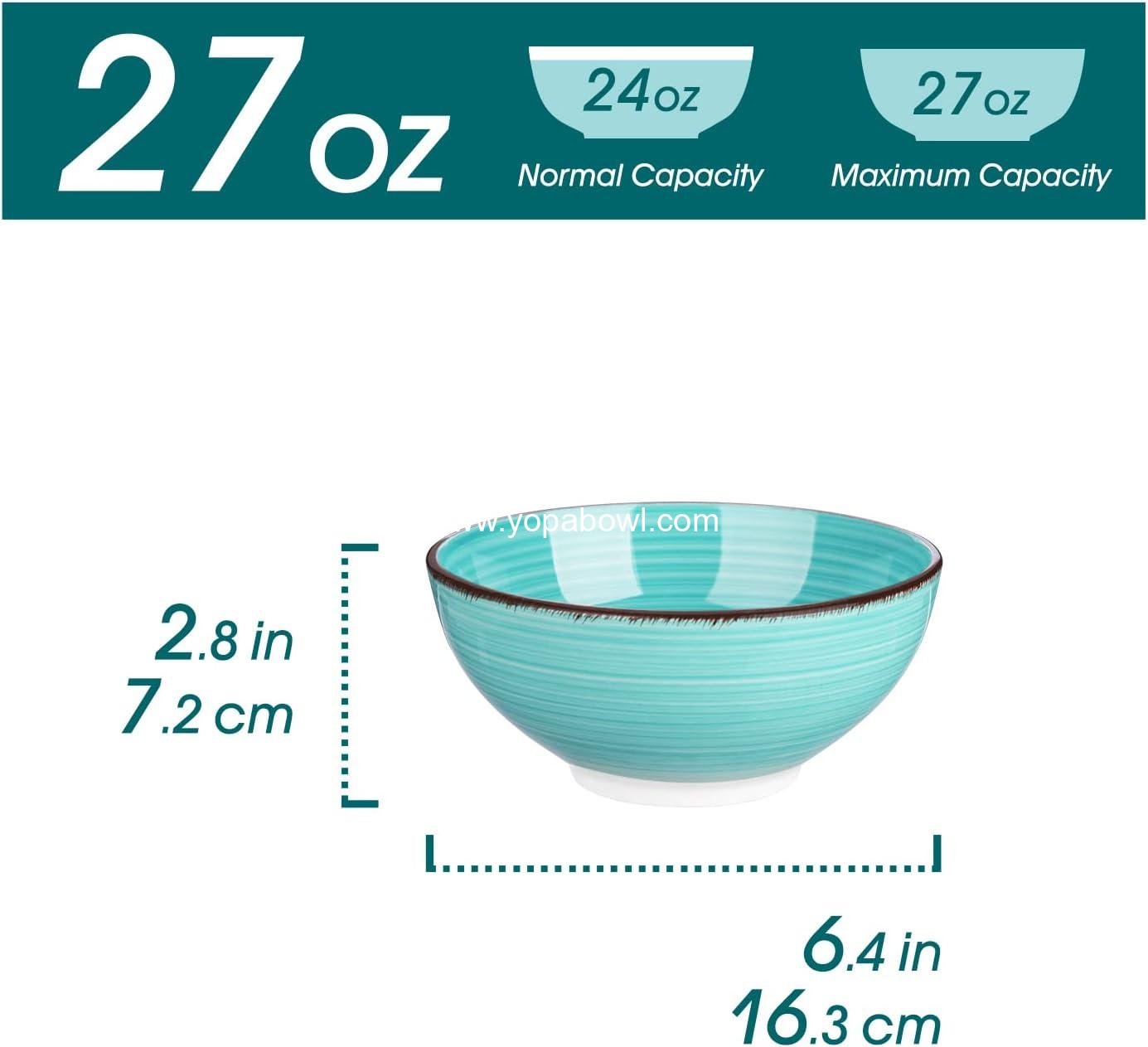 OEM 27 Oz Cereal Bowls Set of 6, Blue Ceramic Soup Bowls 6 Inch, Dishwasher & Microwave Safe Factory