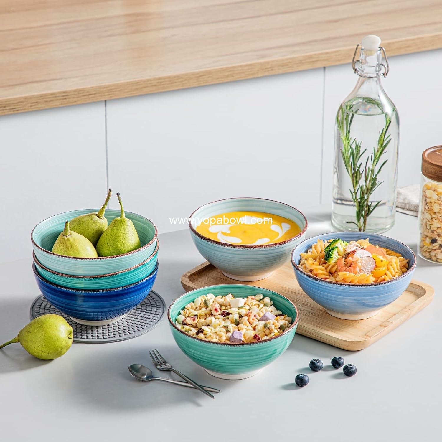 OEM 27 Oz Cereal Bowls Set of 6, Blue Ceramic Soup Bowls 6 Inch, Dishwasher & Microwave Safe Factory