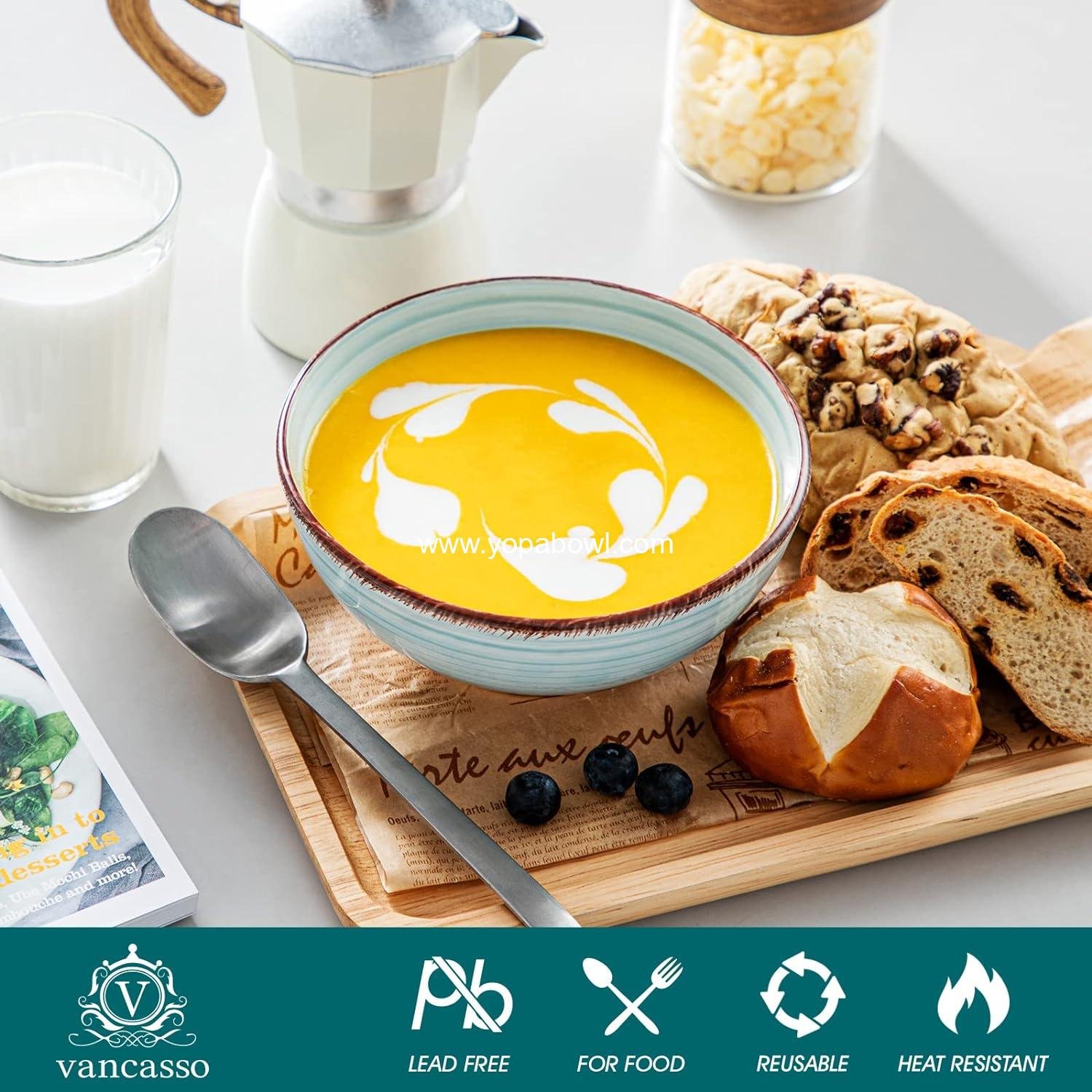 OEM 27 Oz Cereal Bowls Set of 6, Blue Ceramic Soup Bowls 6 Inch, Dishwasher & Microwave Safe Factory