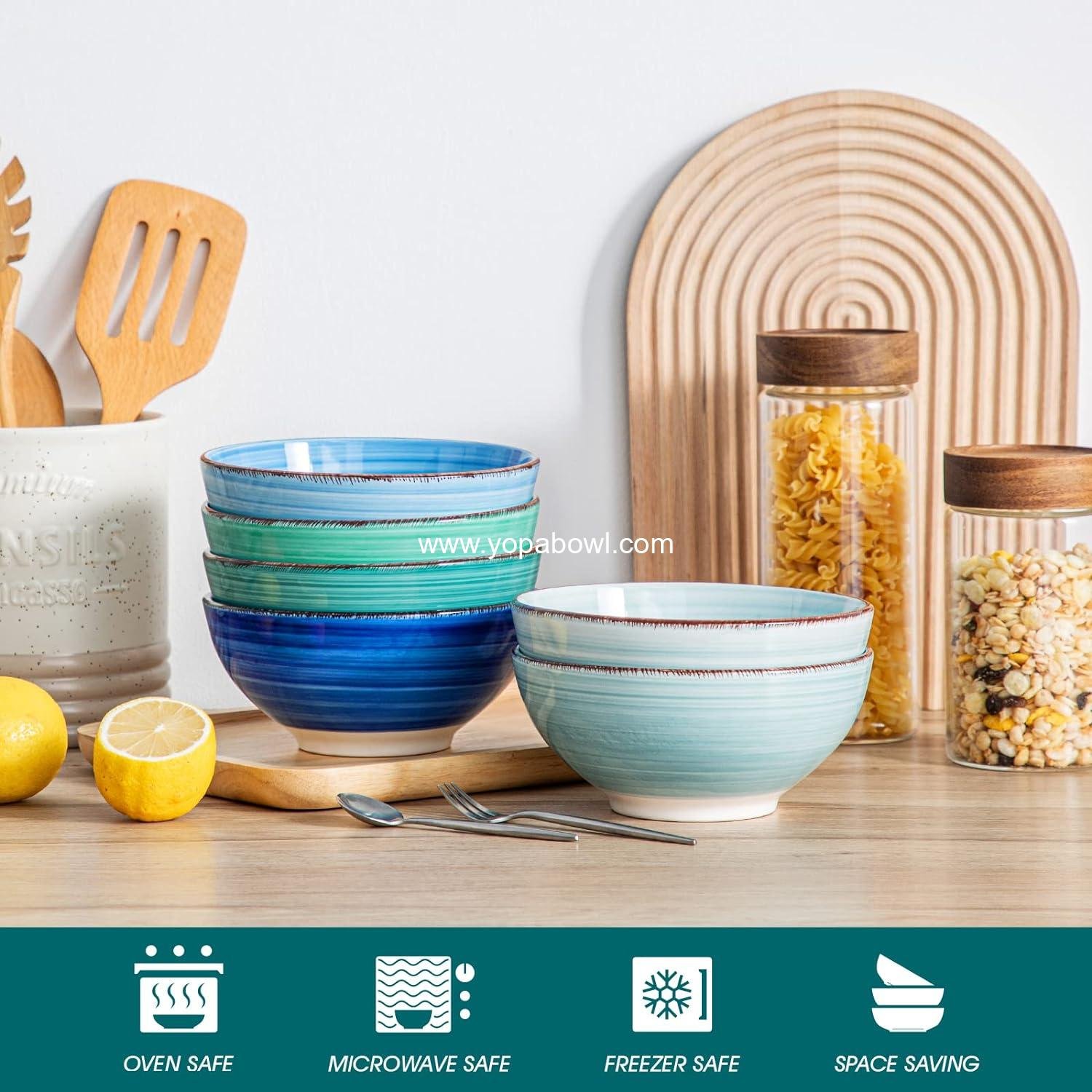 OEM 27 Oz Cereal Bowls Set of 6, Blue Ceramic Soup Bowls 6 Inch, Dishwasher & Microwave Safe Factory