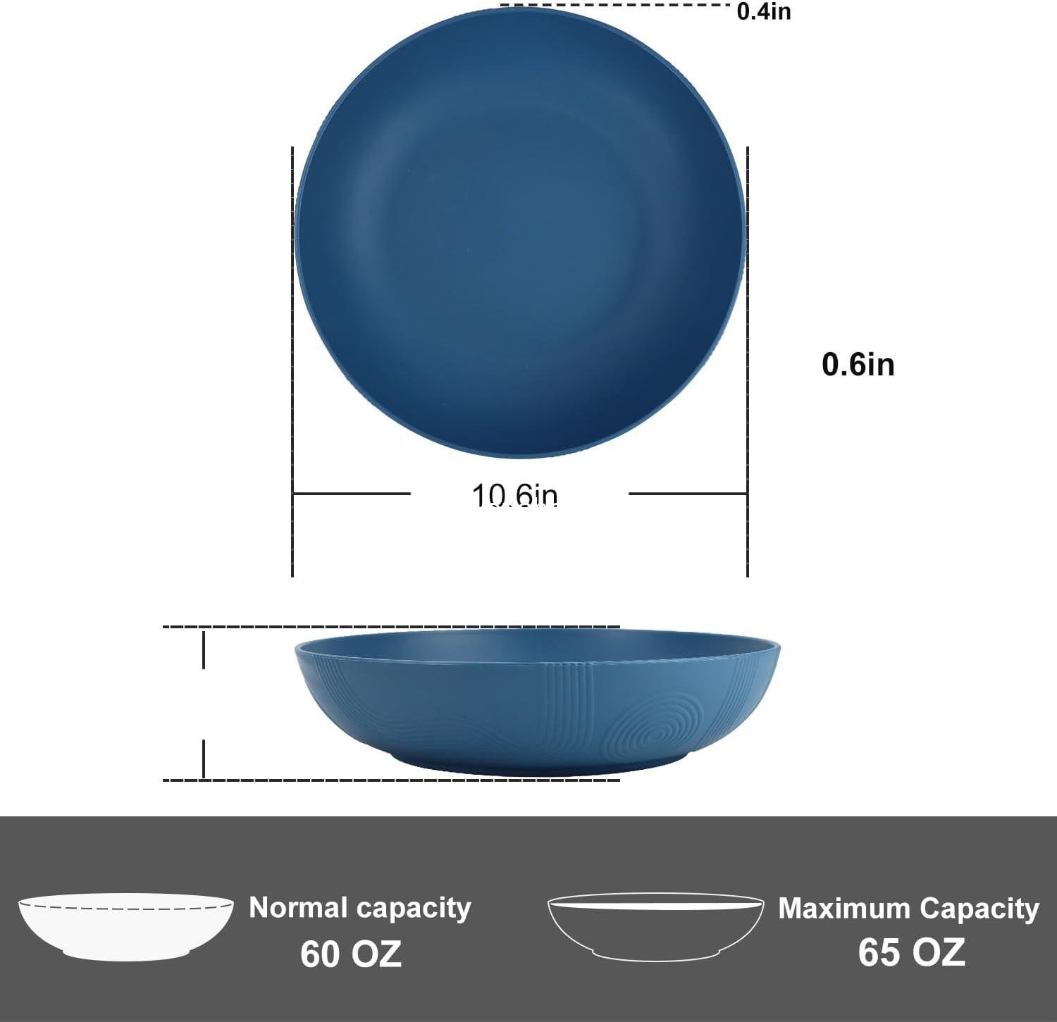 Wholesale 65 oz Salad Bowls Set of 6 - 10 inch Serving Bowls, Large Wheat Straw Plates - Dishwasher Safe Wide Shallow Bowls for Kitchen, Pasta, Noodles - Multi Color Factory