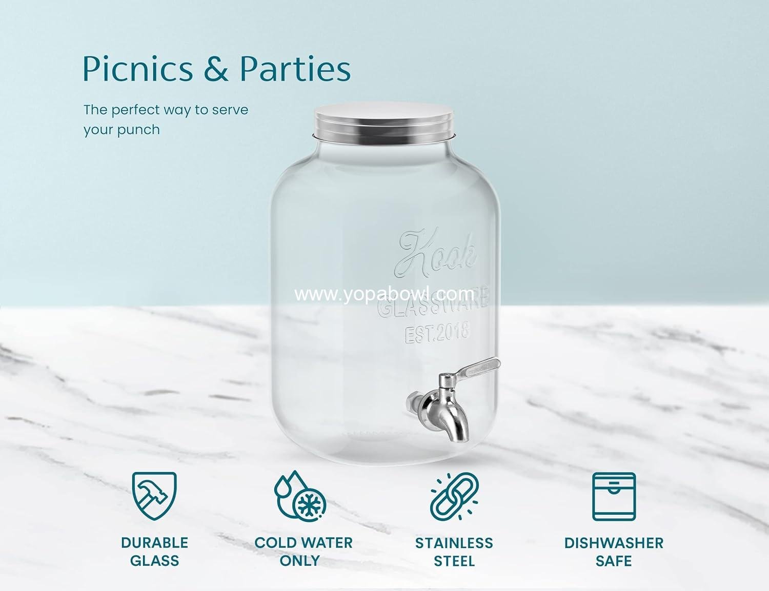 Wholesale Clear Mason Jar Drink Dispenser with Leak-Proof Stainless Steel Spigot, 1 Gallon Beverage Storage for Water, Iced Tea, Sangria, Lemonade, Silver, OEM Factory Wholesale Clear Mason Jar Drink Dispenser with Leak-Proof Stainless Steel Spigot, 1 Gallon Beverage Storage for Water, Iced Tea, Sangria, Lemonade, Silver, OEM Factory