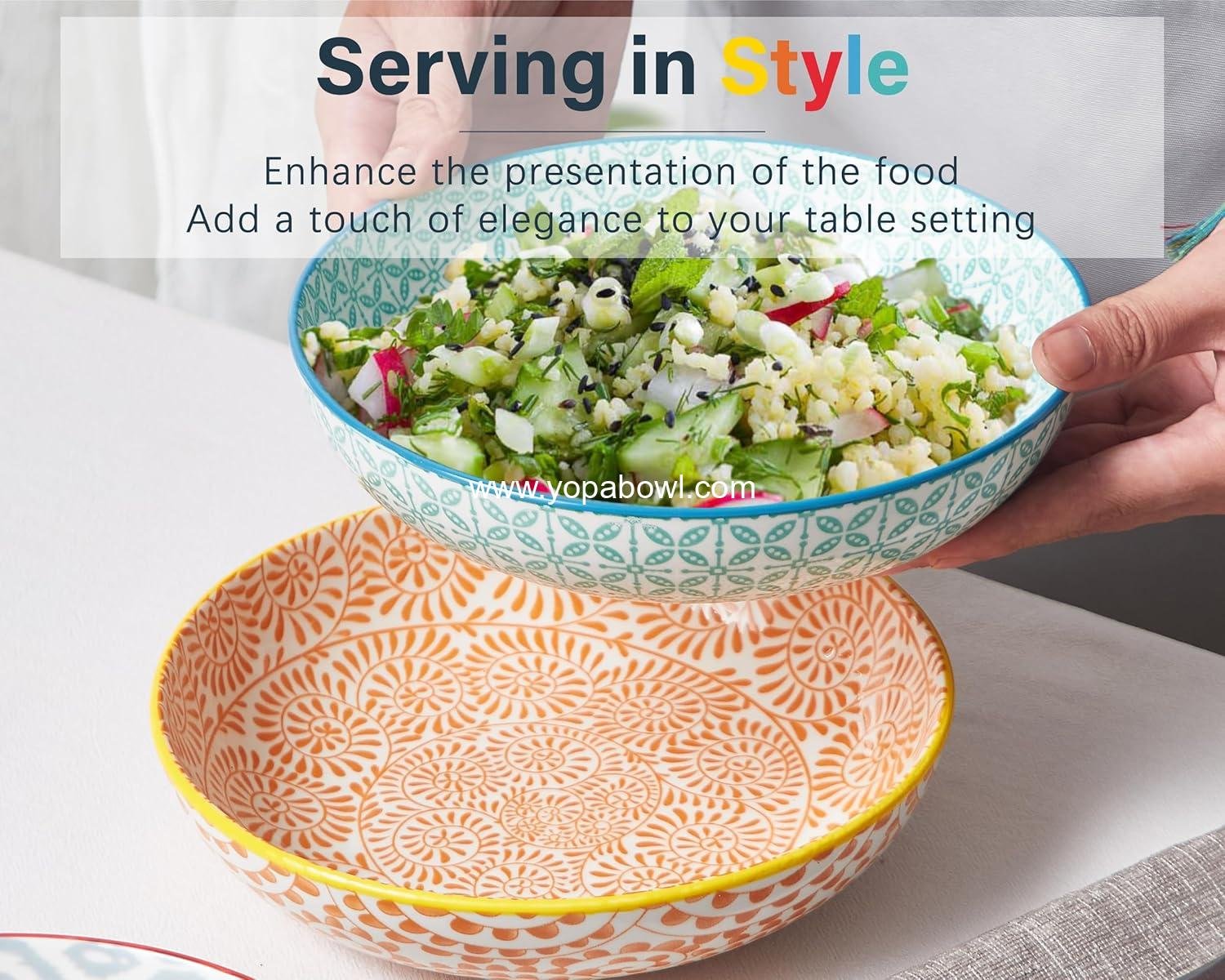 Wholesale Colorful Pasta Bowls Set of 6, 36oz - Oven, Microwave, and Dishwasher Safe Ceramic Wide Bowl for Dinner - Stackable and Scratch Resistant - Assorted Colors Manufacturer