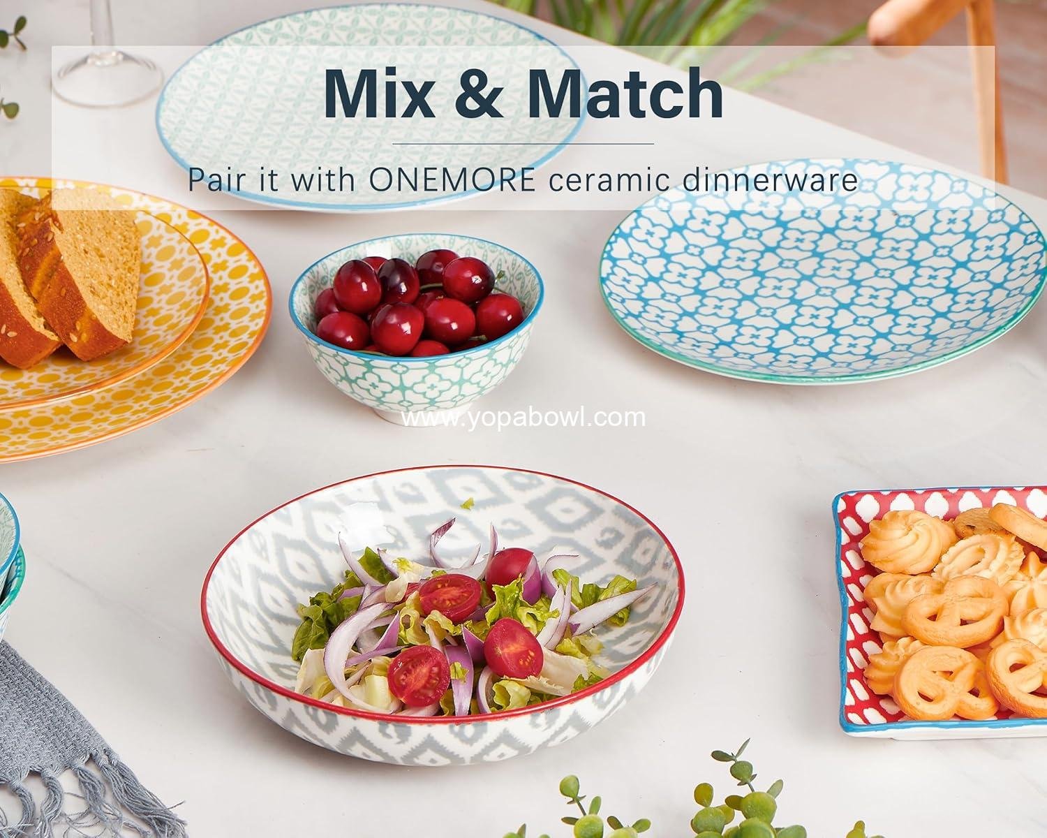 Wholesale Colorful Pasta Bowls Set of 6, 36oz - Oven, Microwave, and Dishwasher Safe Ceramic Wide Bowl for Dinner - Stackable and Scratch Resistant - Assorted Colors Manufacturer