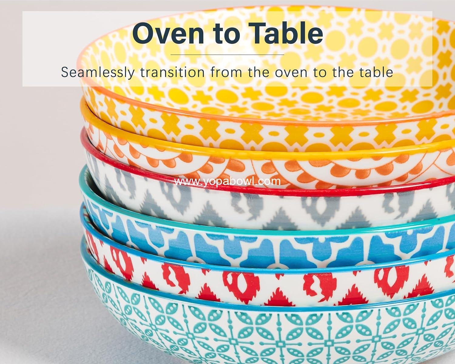 Wholesale Colorful Pasta Bowls Set of 6, 36oz - Oven, Microwave, and Dishwasher Safe Ceramic Wide Bowl for Dinner - Stackable and Scratch Resistant - Assorted Colors Manufacturer