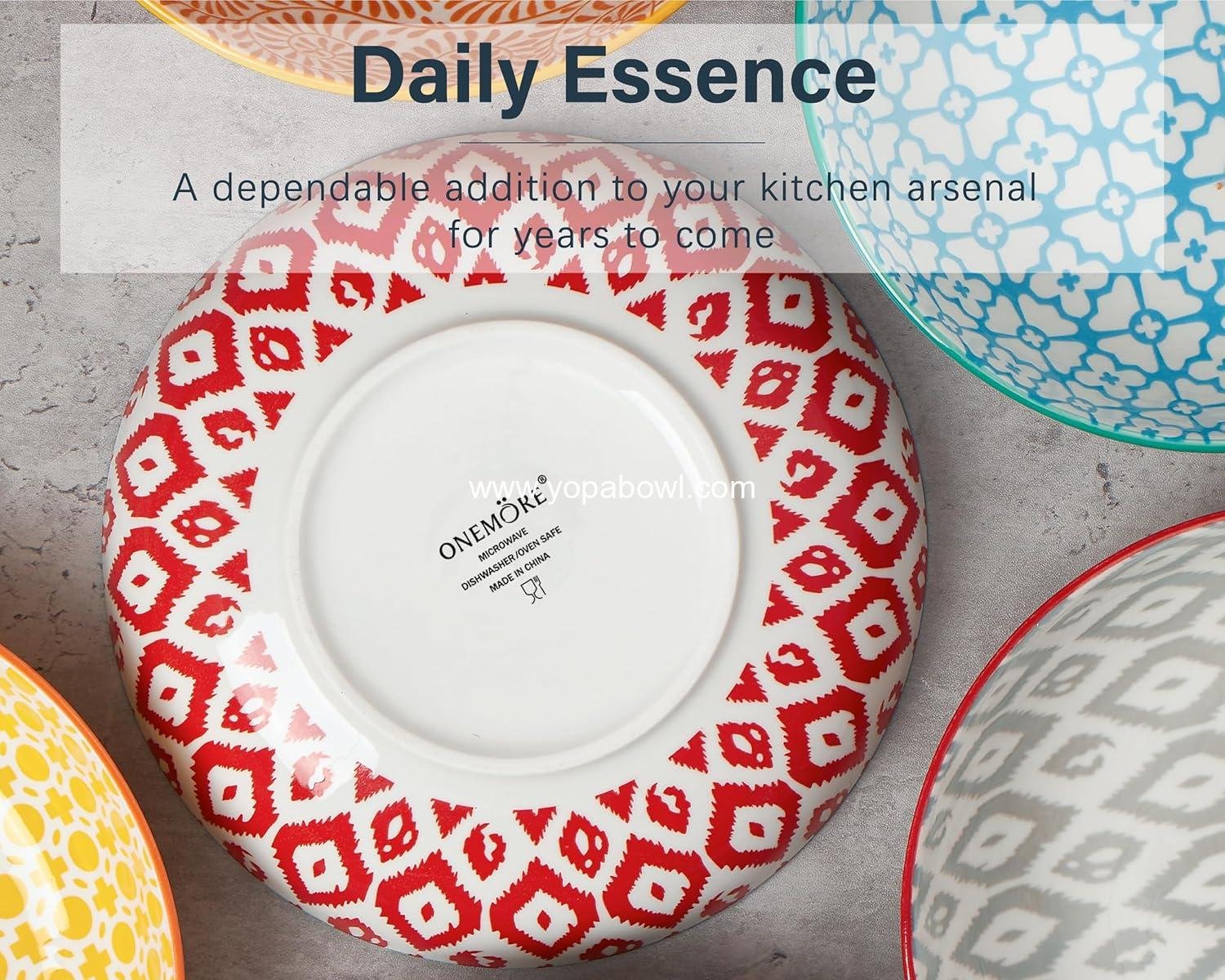 Wholesale Colorful Pasta Bowls Set of 6, 36oz - Oven, Microwave, and Dishwasher Safe Ceramic Wide Bowl for Dinner - Stackable and Scratch Resistant - Assorted Colors Manufacturer