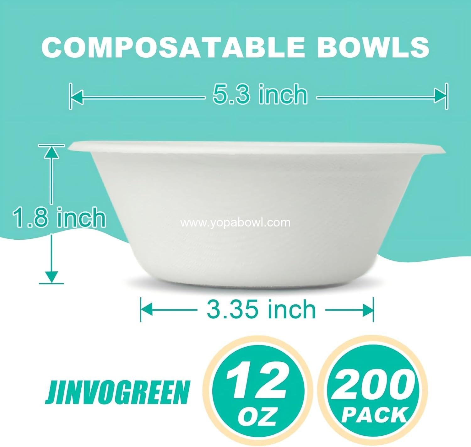 Wholesale 200 Count 12 oz Biodegradable Paper Bowls, Disposable Heavy Duty Bagasse Bowls for Snacks, Soup, and Salads, White Factory
