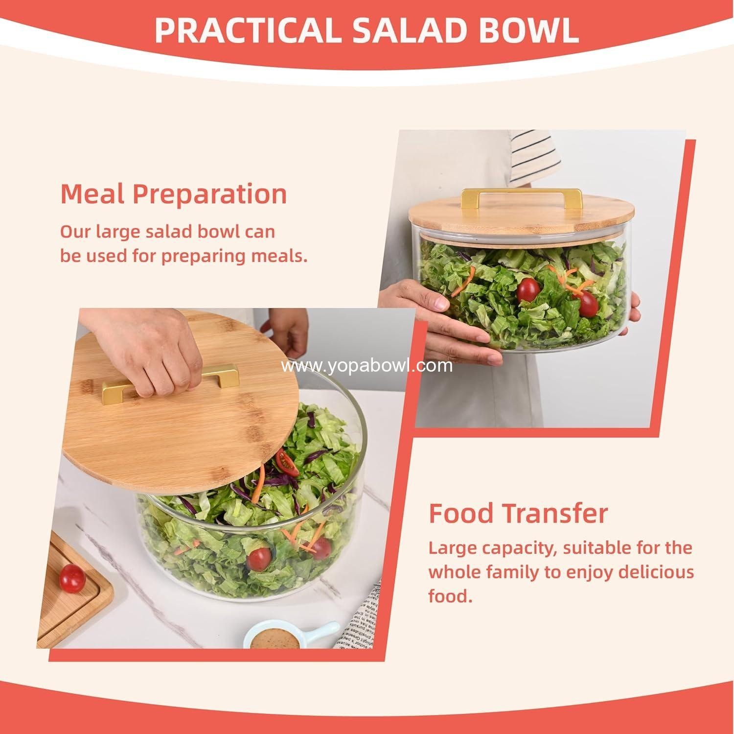 Wholesale Glass Salad Bowl with Lid, 9.8