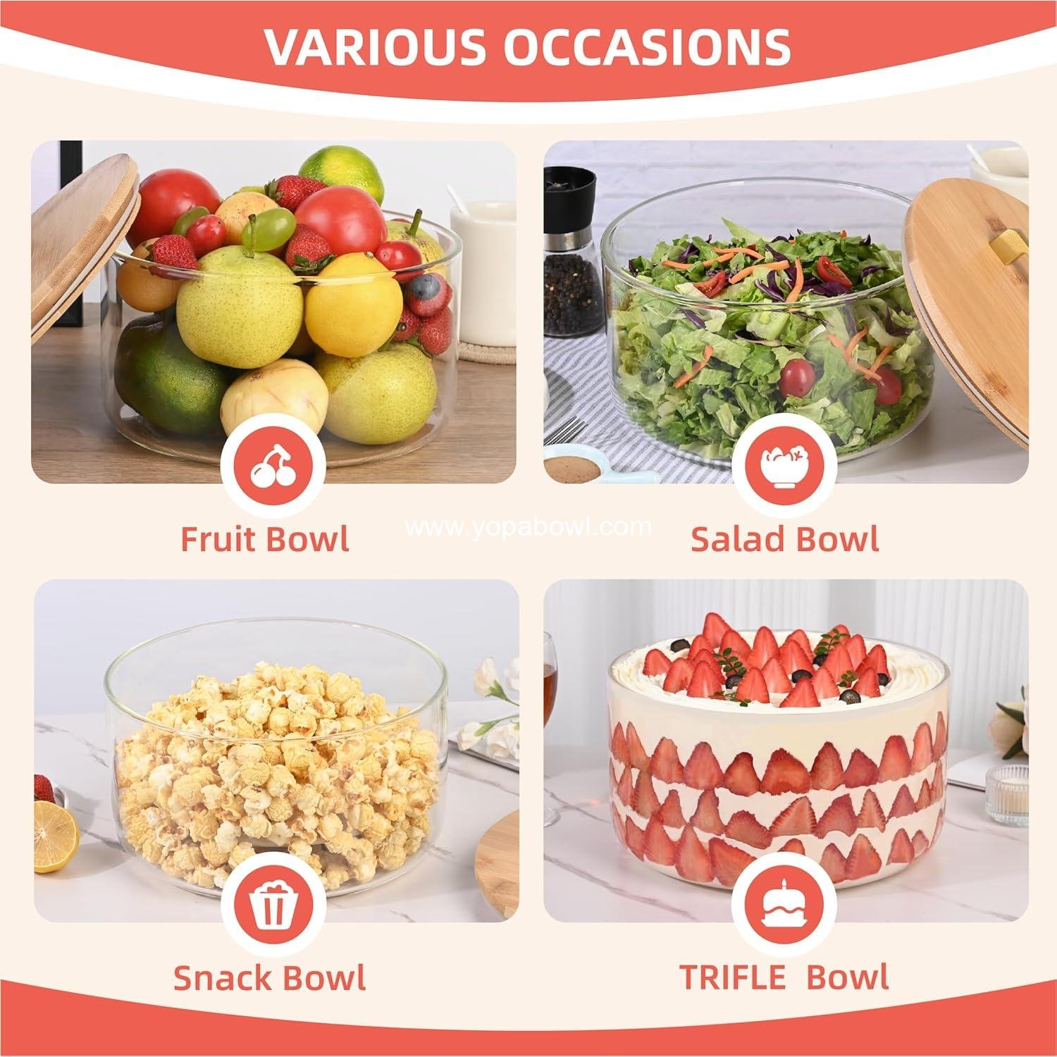 Wholesale Glass Salad Bowl with Lid, 9.8