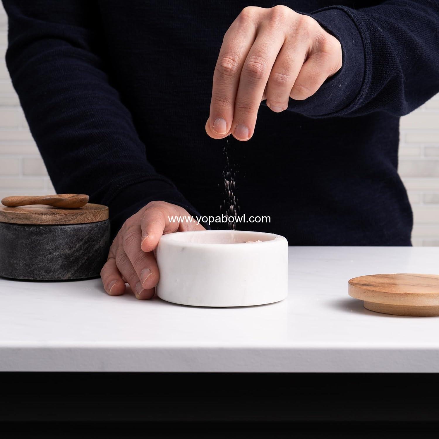 Wholesale Marble Salt and Pepper Bowls - Set of 2 Handcrafted White/Grey Solid Marble Cellars with Lids and Spoons - Elegant Countertop or Table Containers - Factory