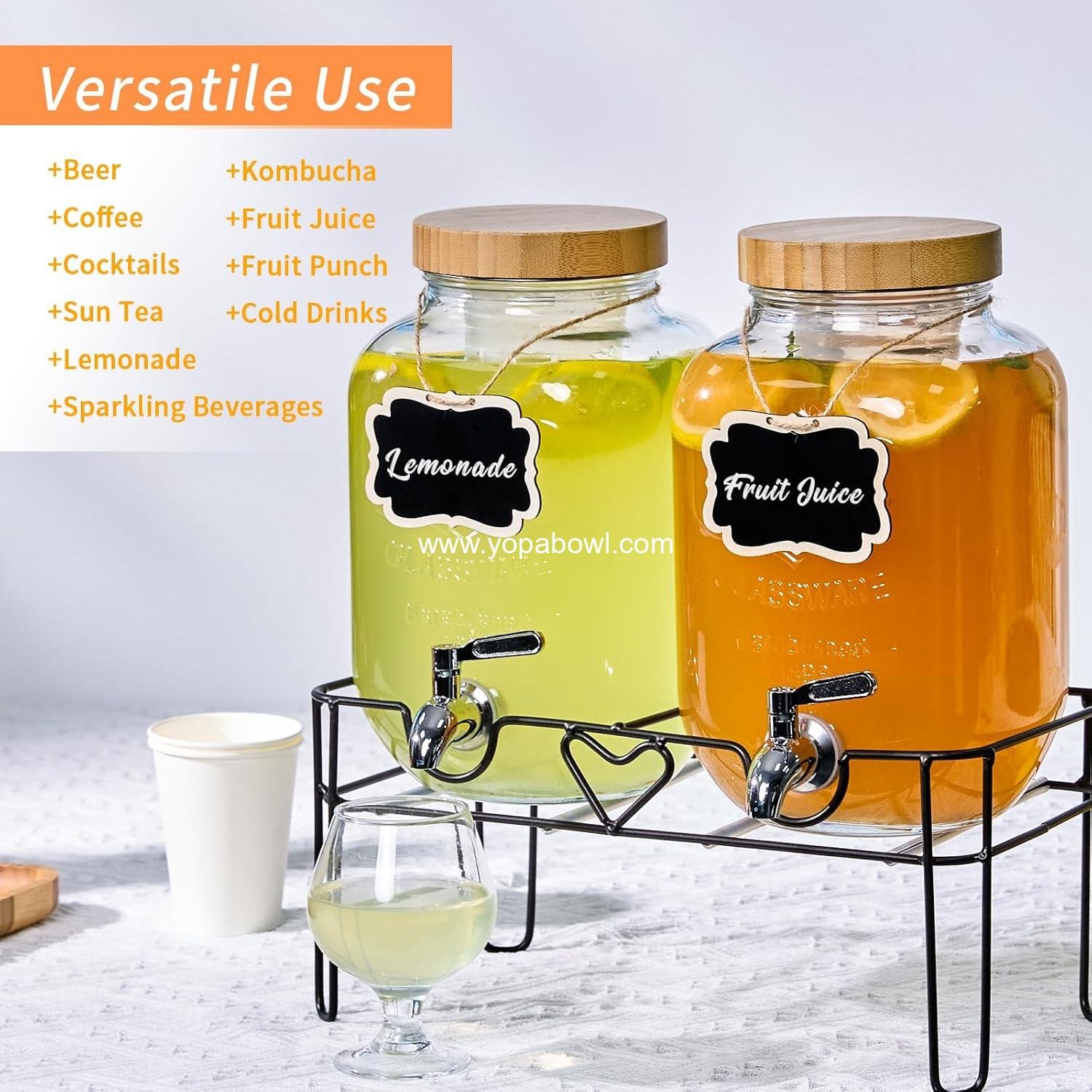Wholesale 2 Pack 1 Gallon Glass Drink Dispensers with Stand, Bamboo Lids, and Fruit Infuser, 304 Stainless Steel Leak-Proof Spigot, Beverage Dispenser for Parties, Sangria, Juice, Sun Tea, Lemonade - Factory Wholesale 2 Pack 1 Gallon Glass Drink Dispensers with Stand, Bamboo Lids, and Fruit Infuser, 304 Stainless Steel Leak-Proof Spigot, Beverage Dispenser for Parties, Sangria, Juice, Sun Tea, Lemonade - Factory